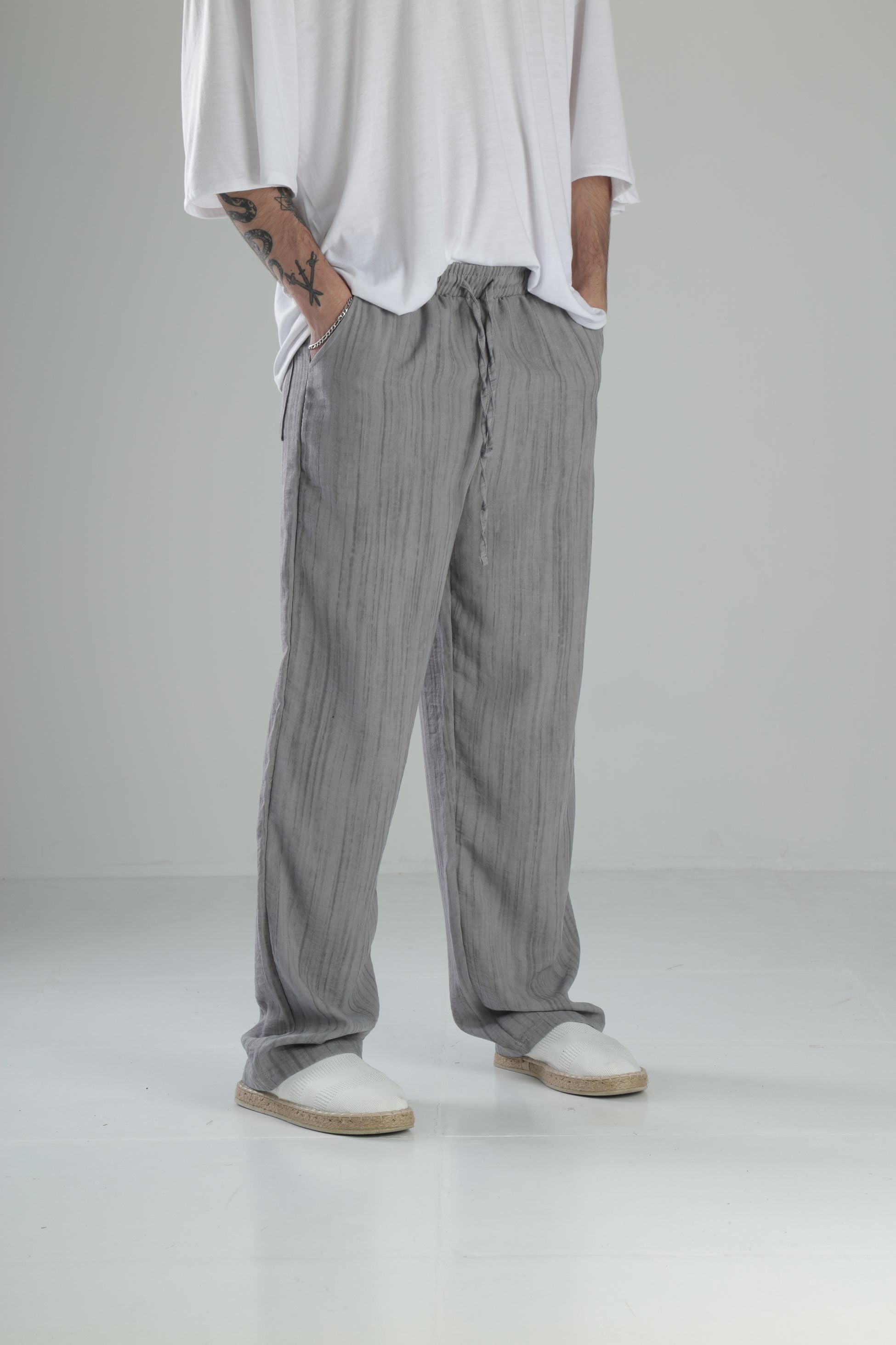 Aerobin Keten Gri Baggy Pantolon COC2506