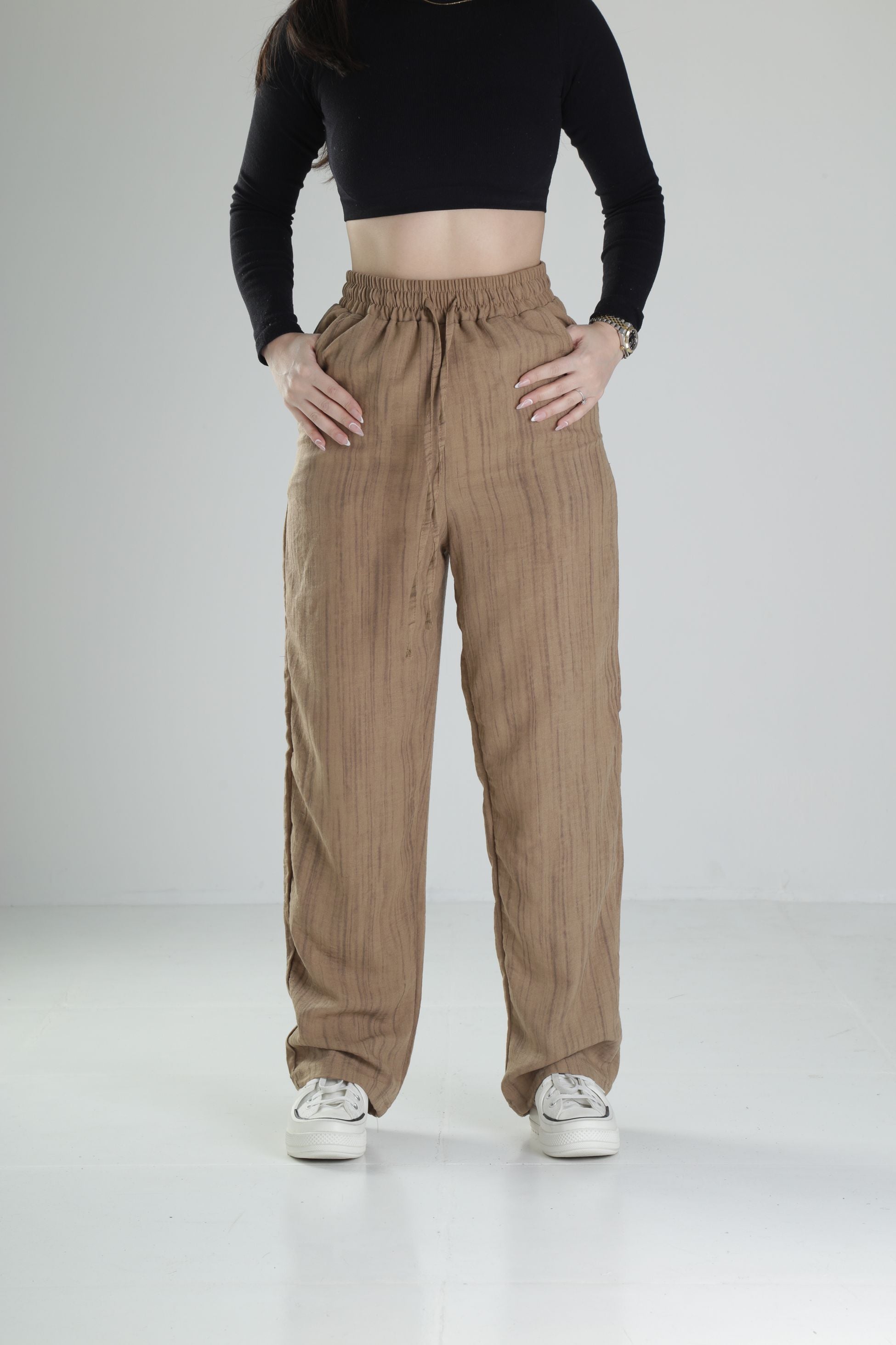 Aerobin Keten Kumaş Kahve Baggy Pantolon COC2510