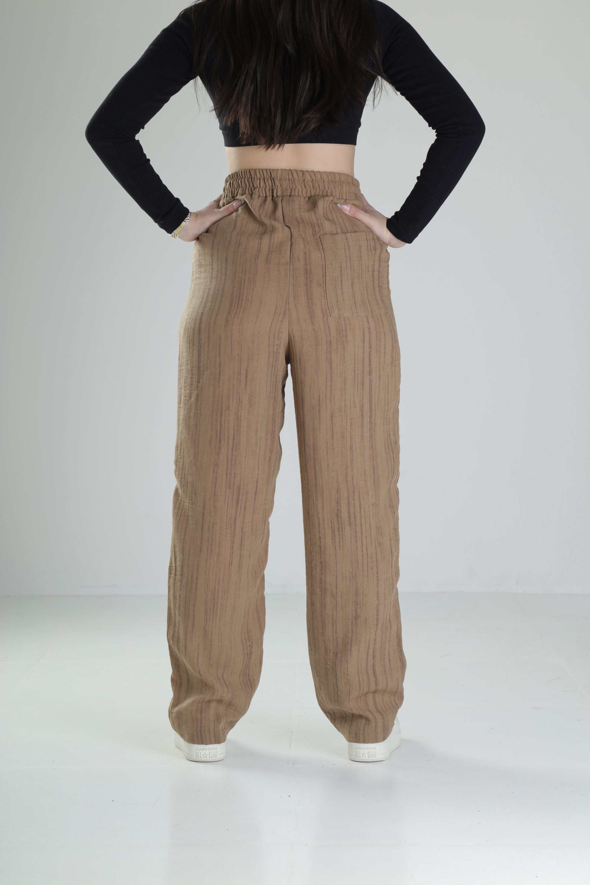 Aerobin Keten Kumaş Kahve Baggy Pantolon COC2510
