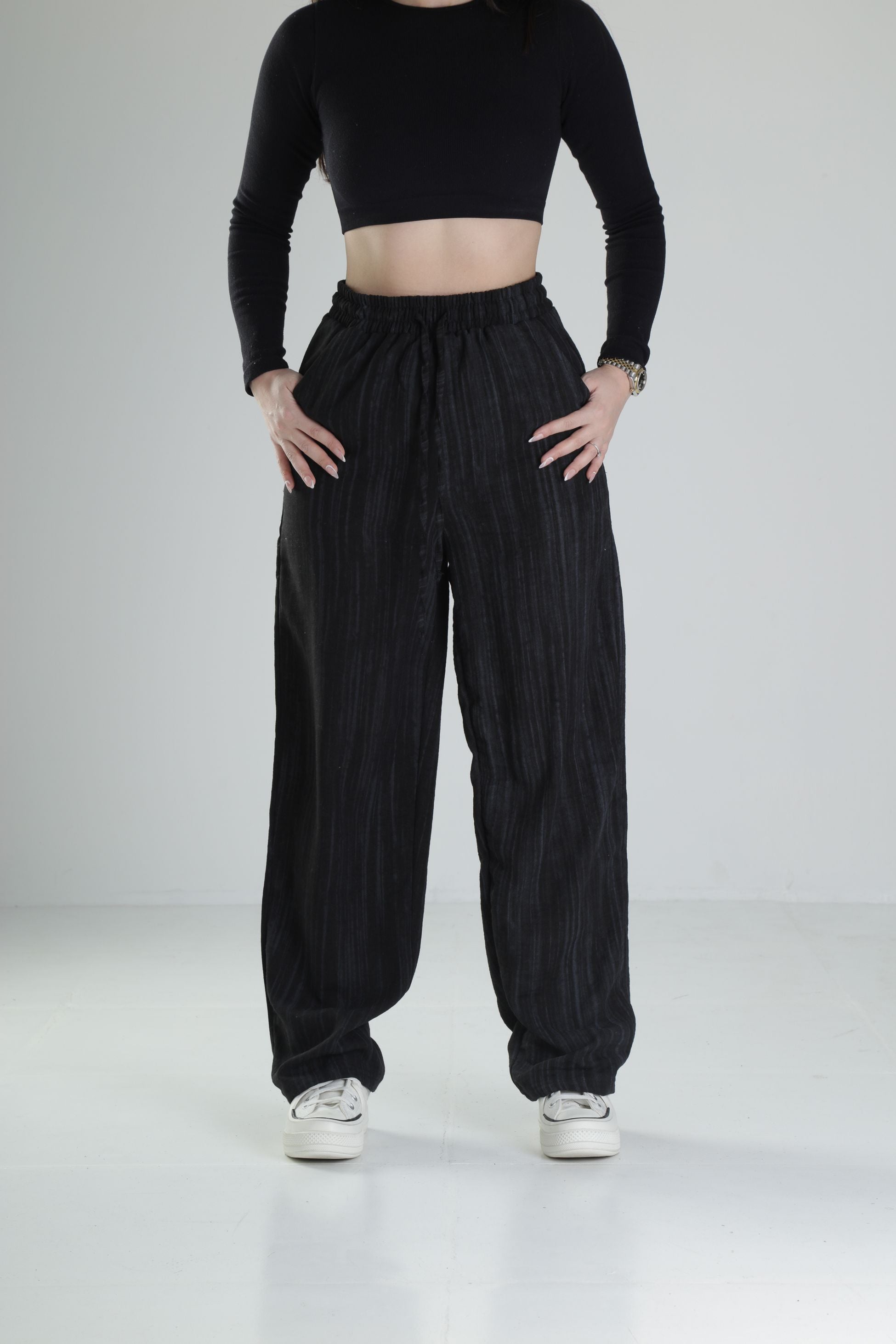 Aerobin Keten Kumaş Siyah Baggy Pantolon COC1881