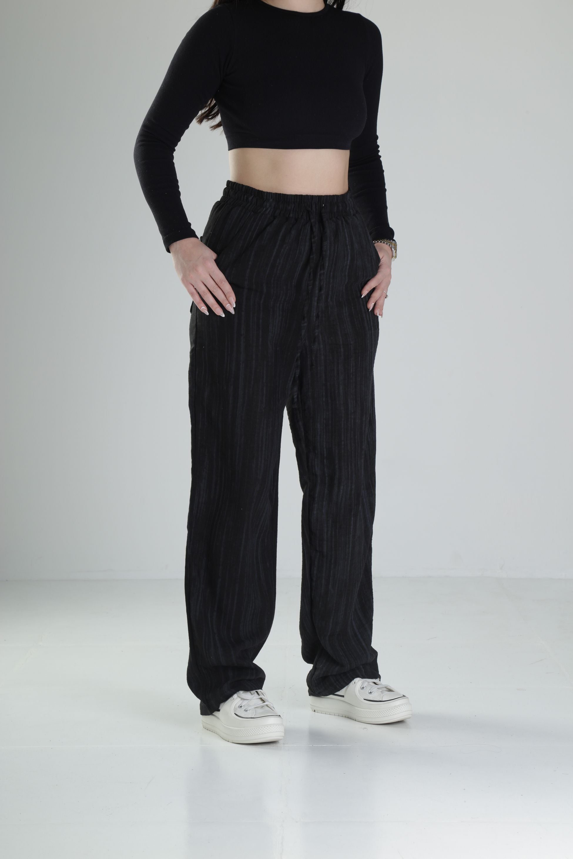 Aerobin Keten Kumaş Siyah Baggy Pantolon COC1881
