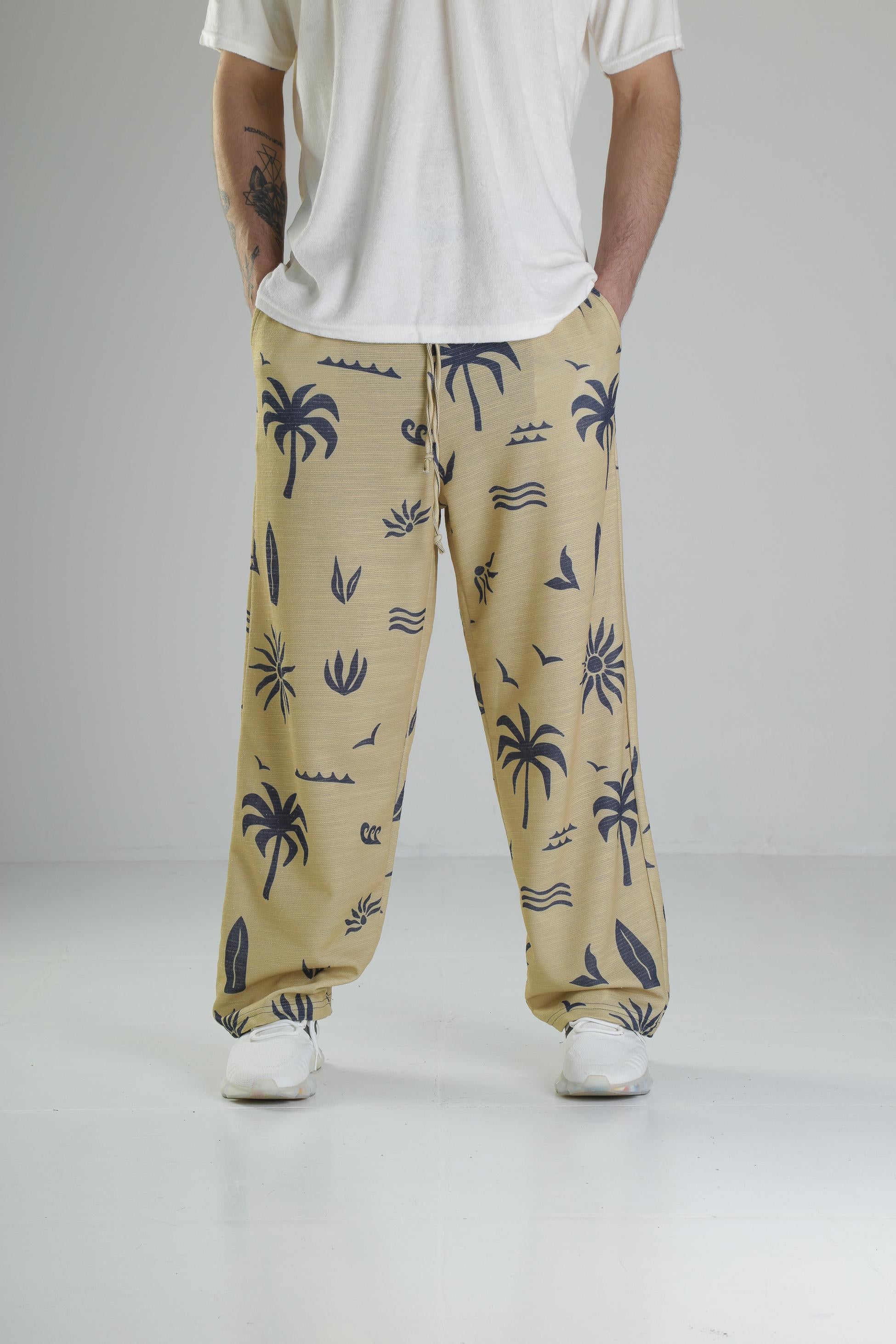 Ağaç Desenli Sarı Baggy Pantolon COC2516
