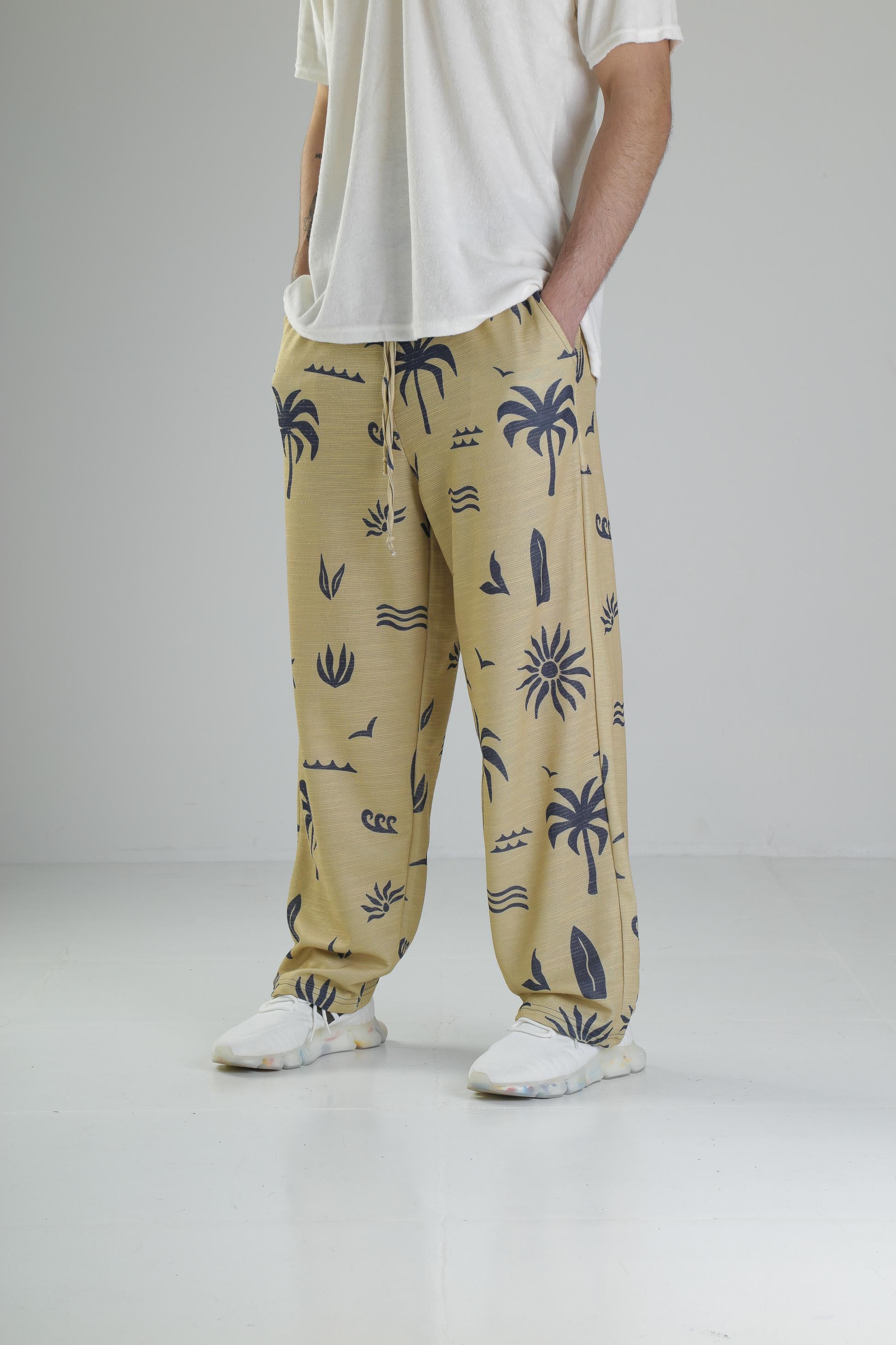 Ağaç Desenli Sarı Baggy Pantolon COC2516