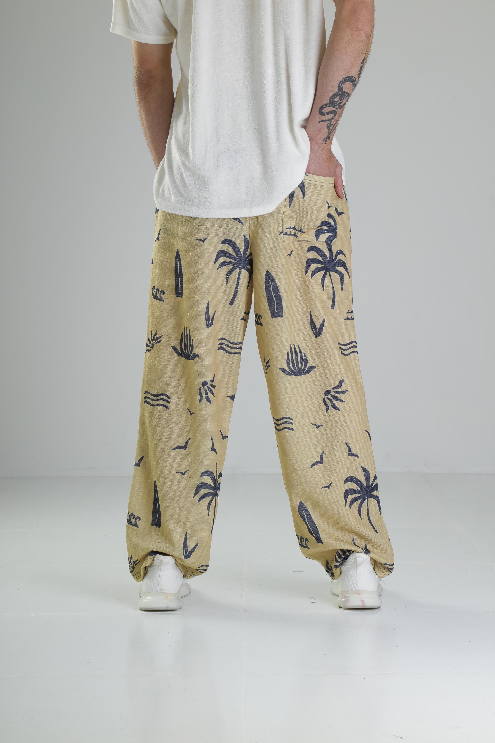 Ağaç Desenli Sarı Baggy Pantolon COC2516