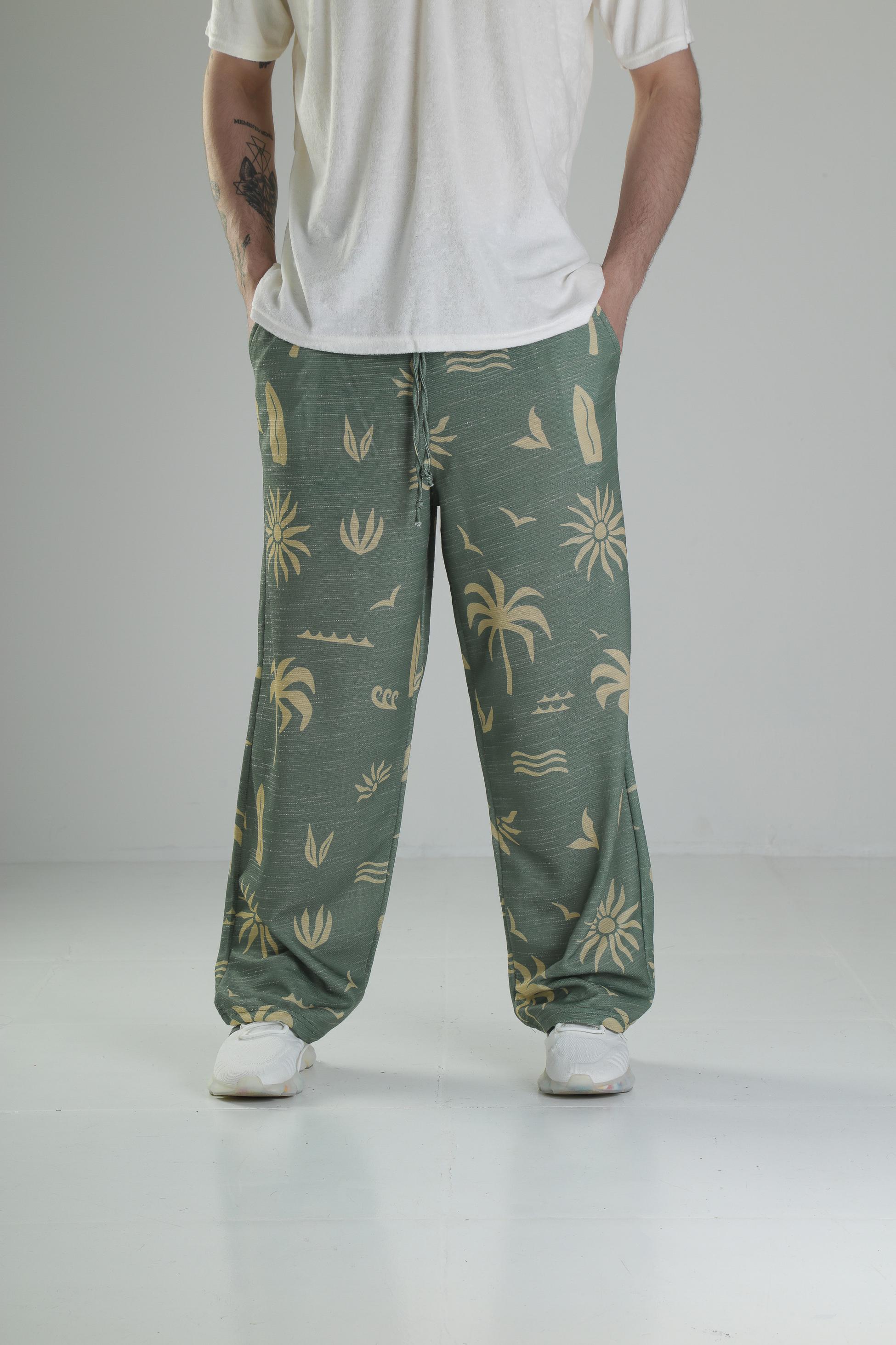 Ağaç Desenli Yeşil Baggy Pantolon COC2517