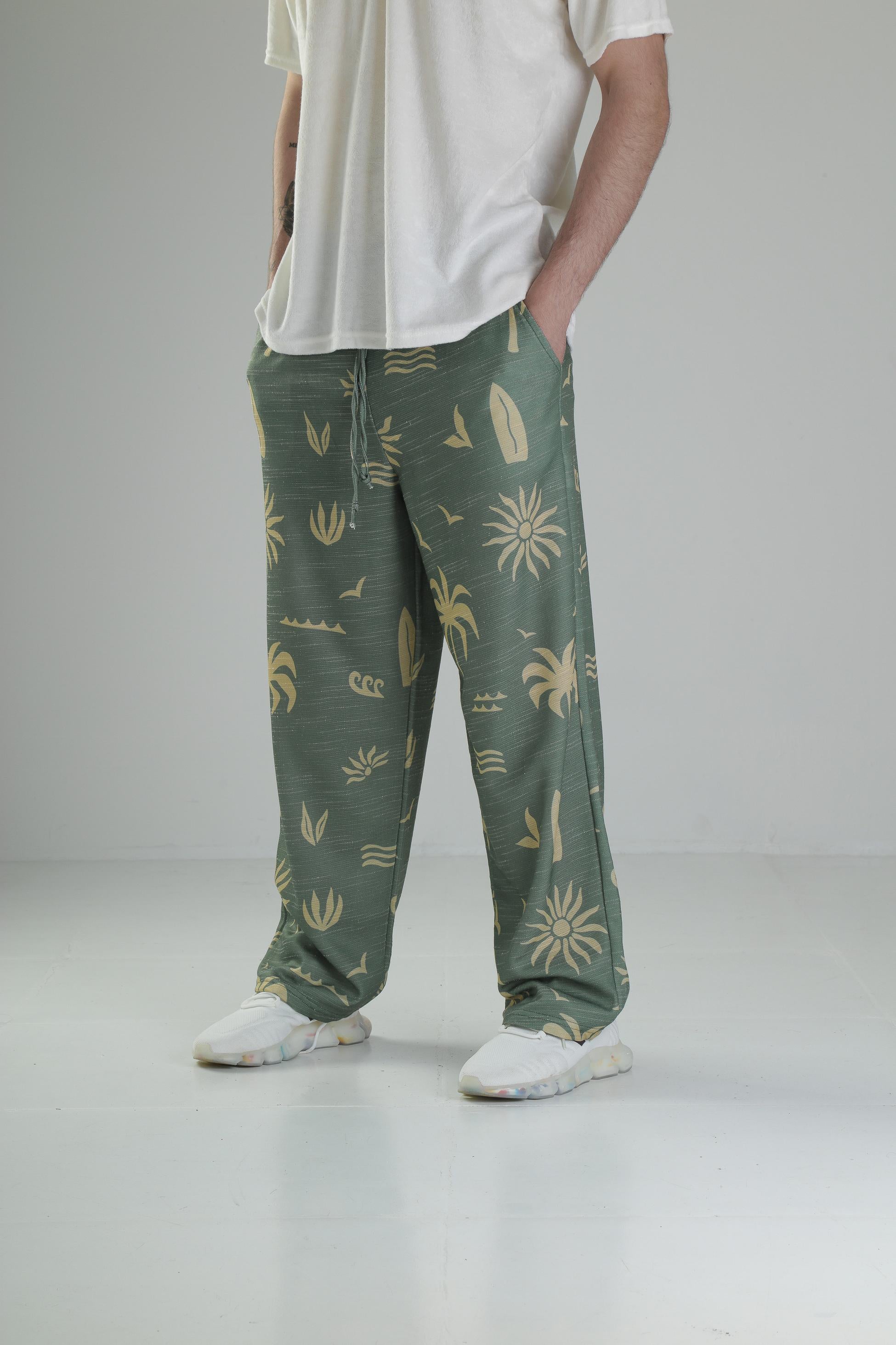 Ağaç Desenli Yeşil Baggy Pantolon COC2517