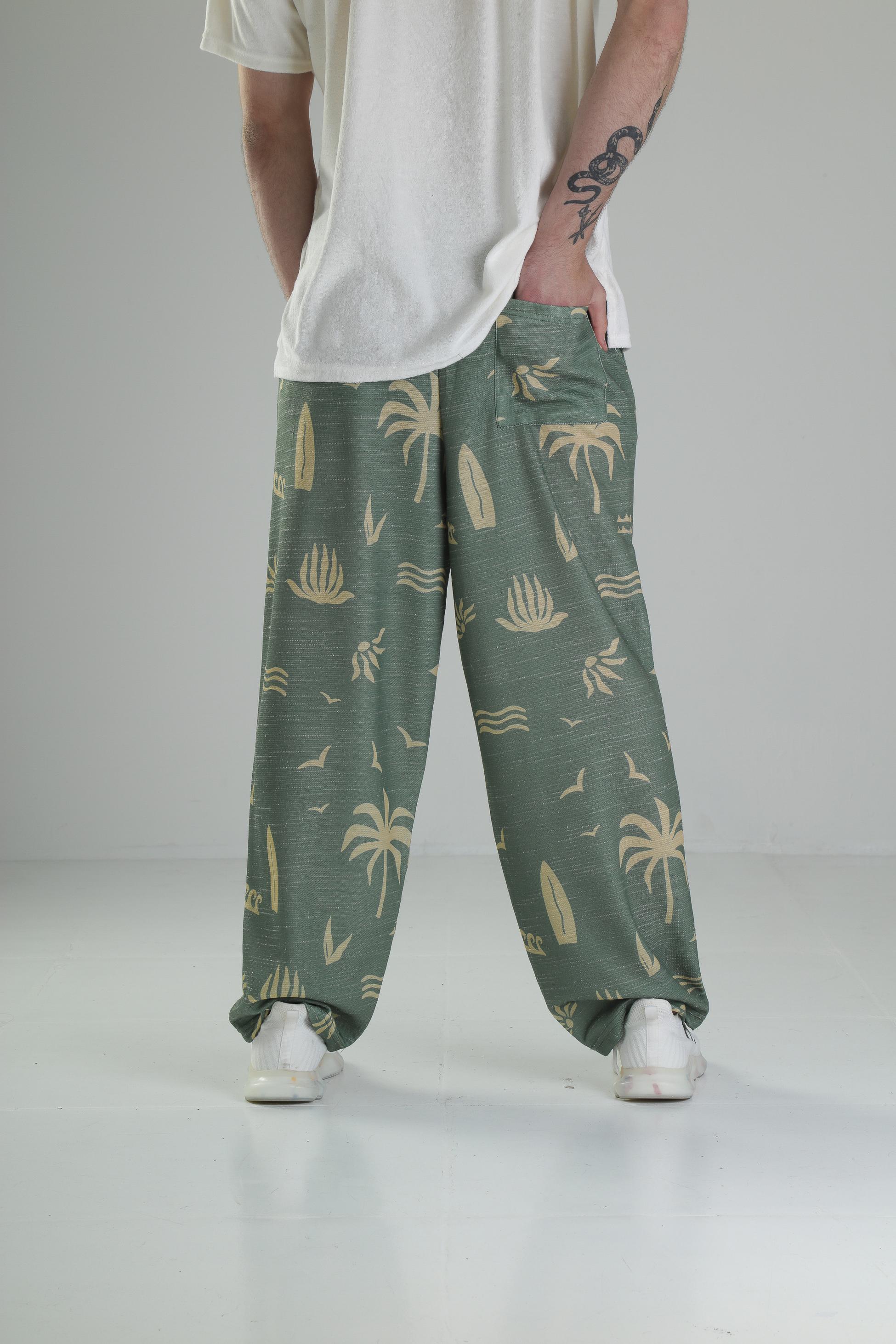 Ağaç Desenli Yeşil Baggy Pantolon COC2517