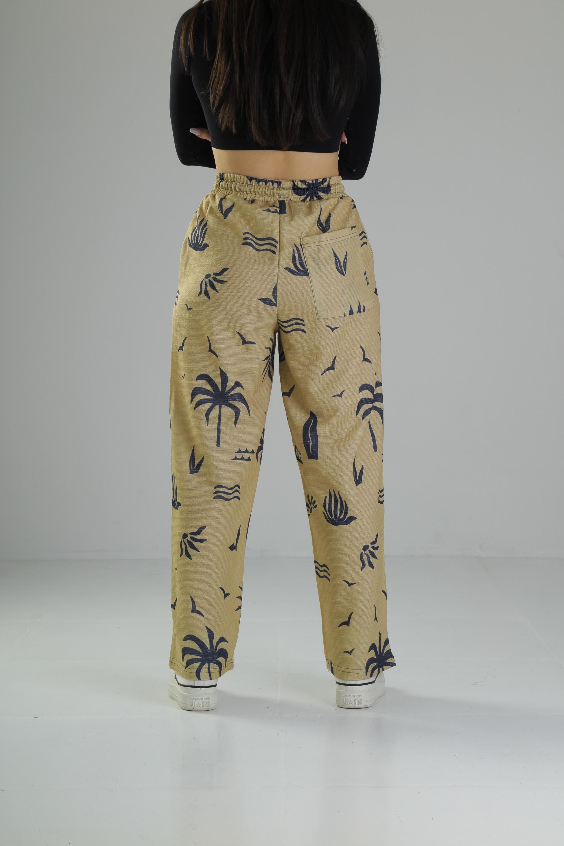Ağaç Desenli Sarı Baggy Pantolon COC2417