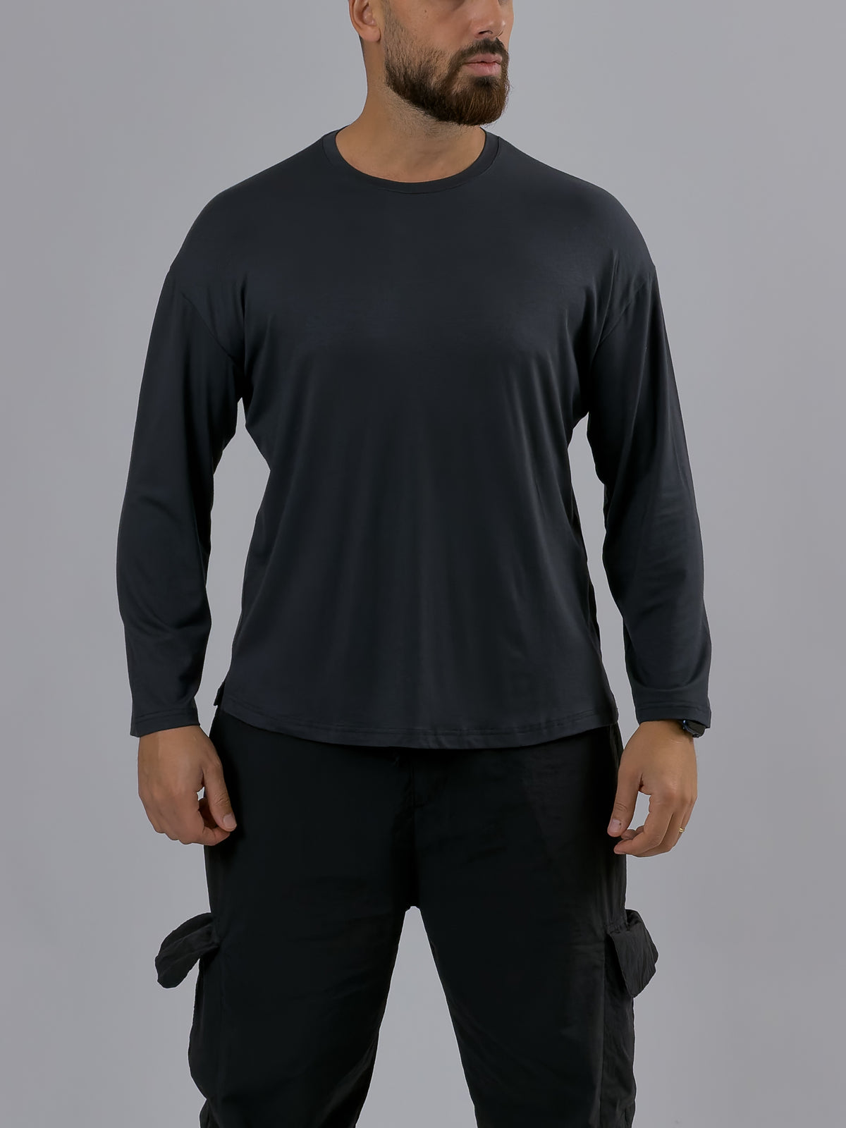 Antrasit Bisiklet Yaka Basic Erkek Sweatshirt COC3548
