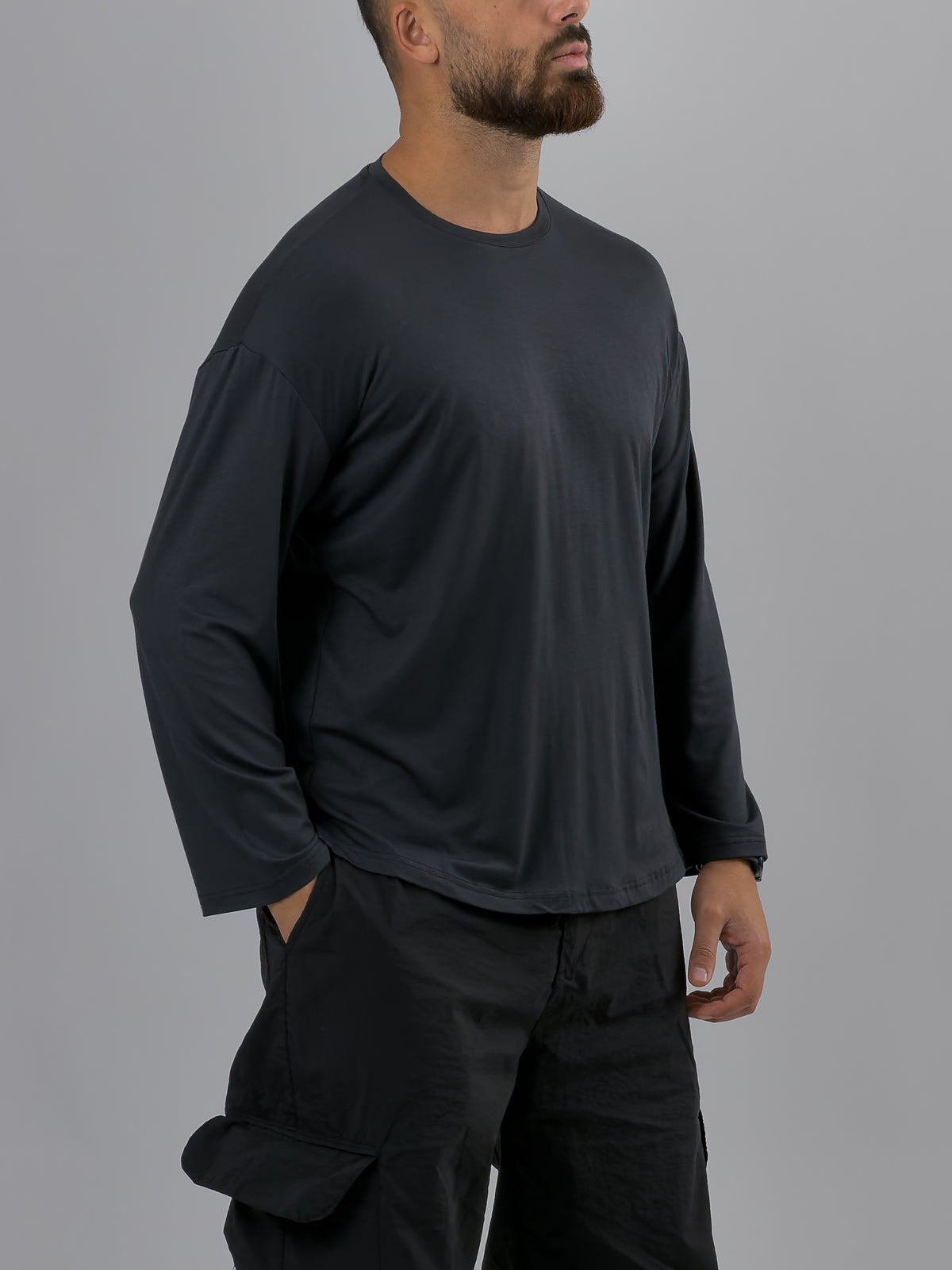 Antrasit Bisiklet Yaka Basic Erkek Sweatshirt COC3548