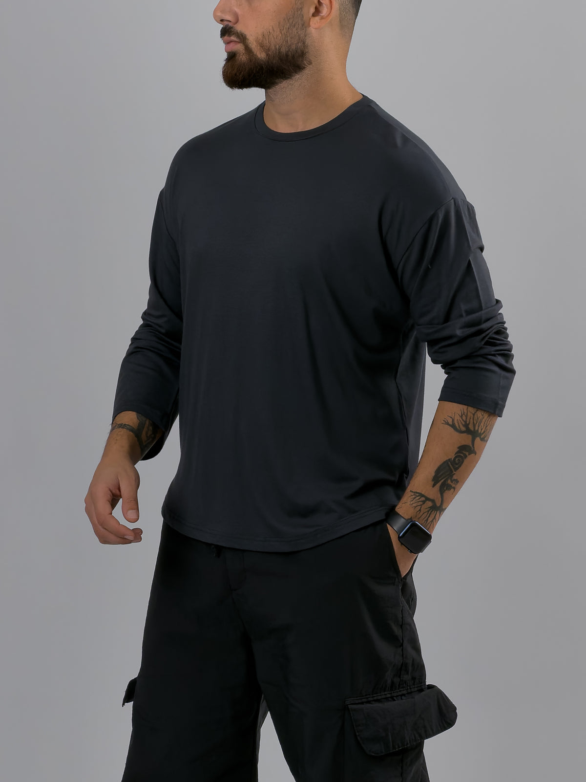 Antrasit Bisiklet Yaka Basic Erkek Sweatshirt COC3548