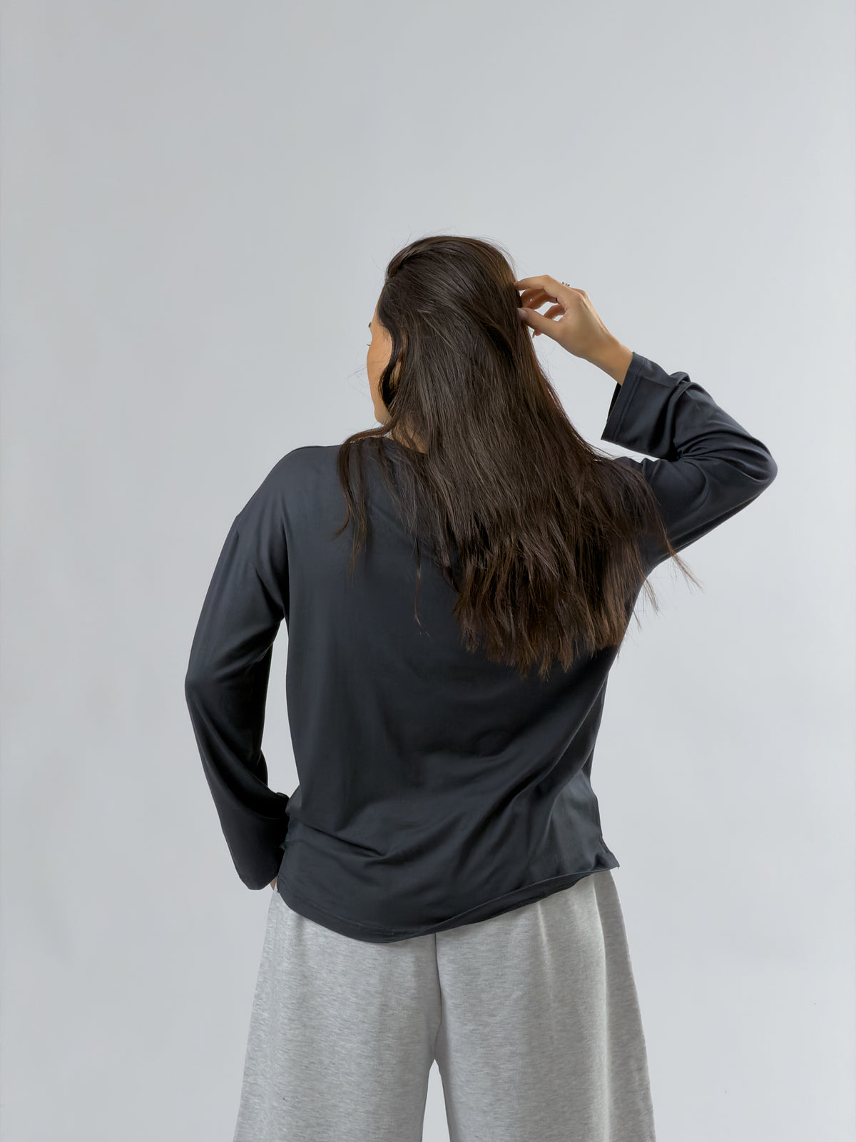Antrasit Bisiklet Yaka Basic Kadın Sweatshirt COC3549