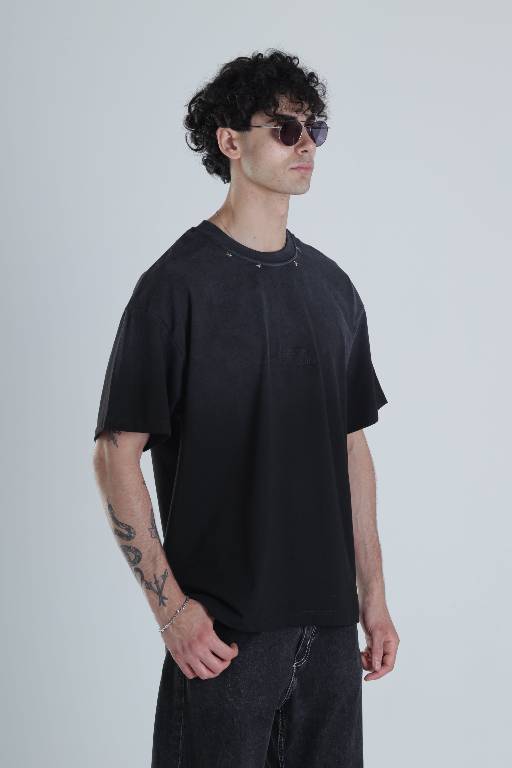 Antrasit Oversize Tasarım T-Shirt COC1382