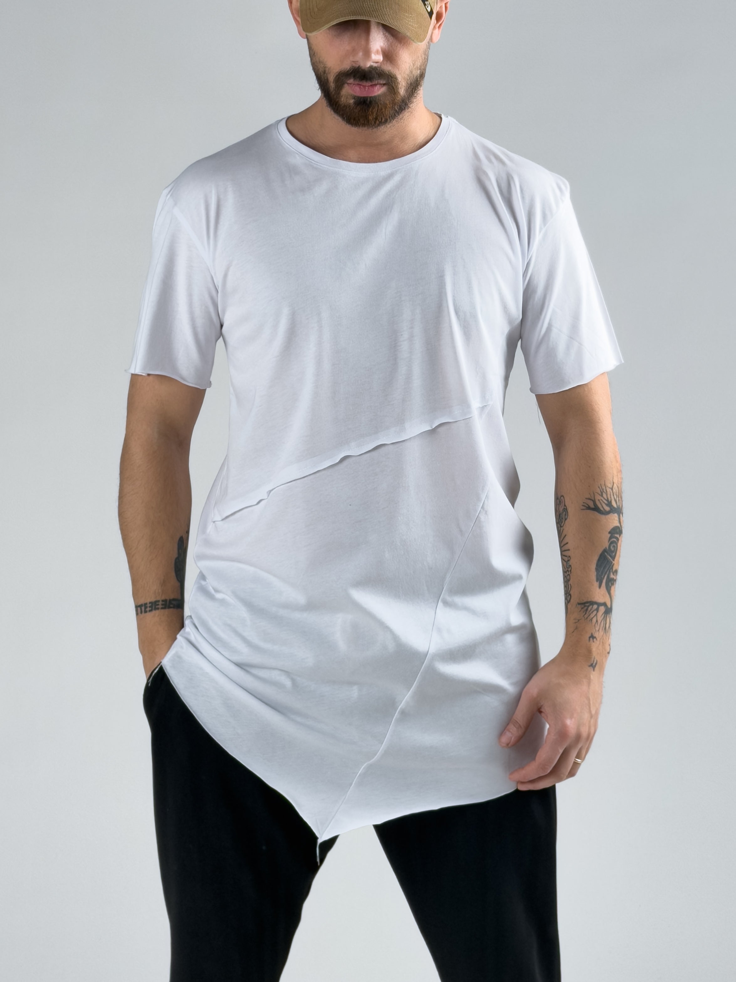 Asimetrik Beyaz Erkek T-Shirt COC3011