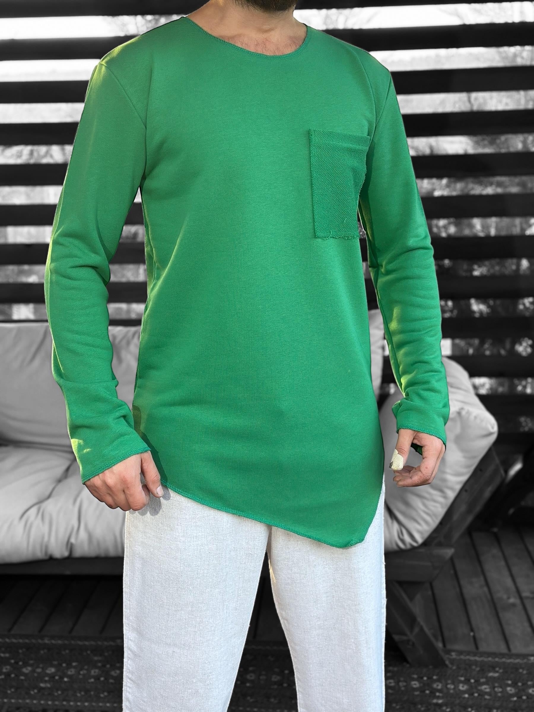 Asimetrik Cep Detaylı Yeşil Sweat COC2402