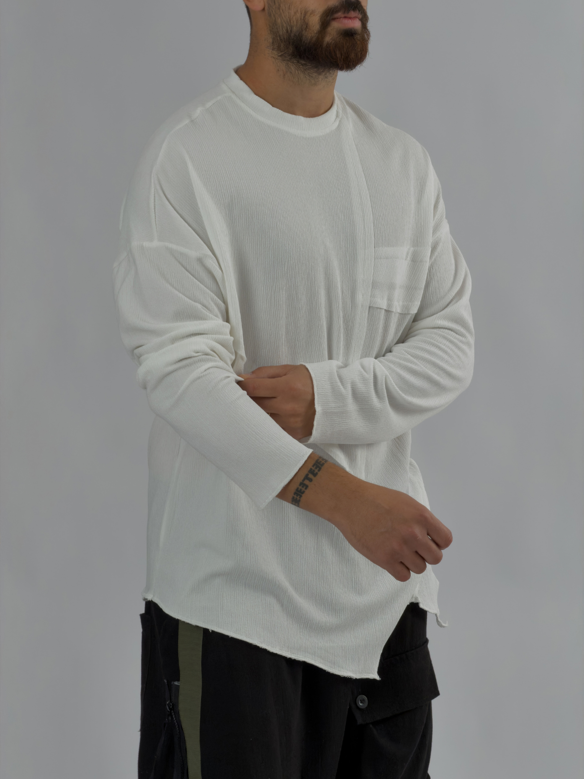 Asimetrik Dikişli Beyaz Erkek Sweatshirt COC3456