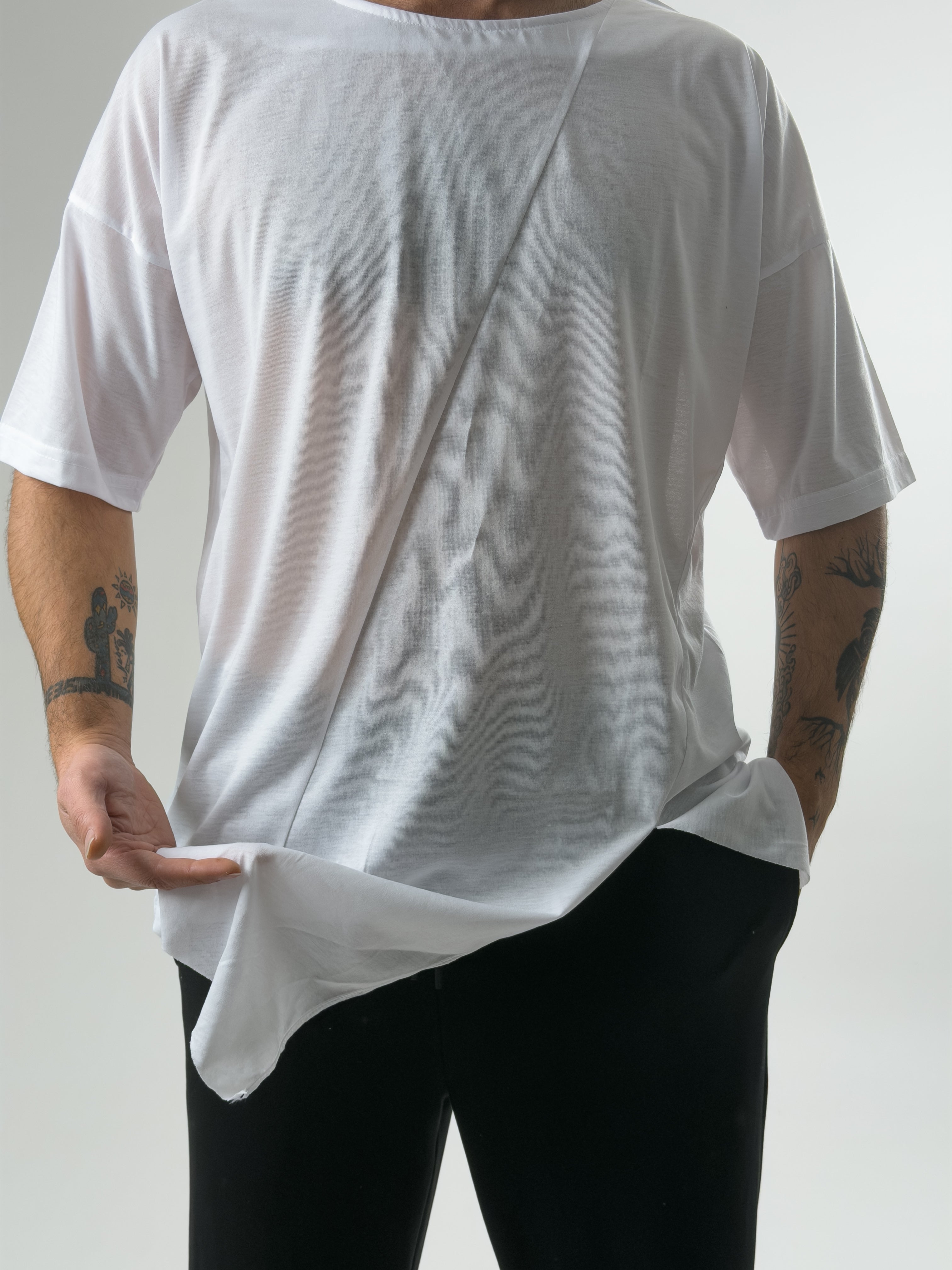 Asimetrik Erkek Beyaz T-Shirt COC2581