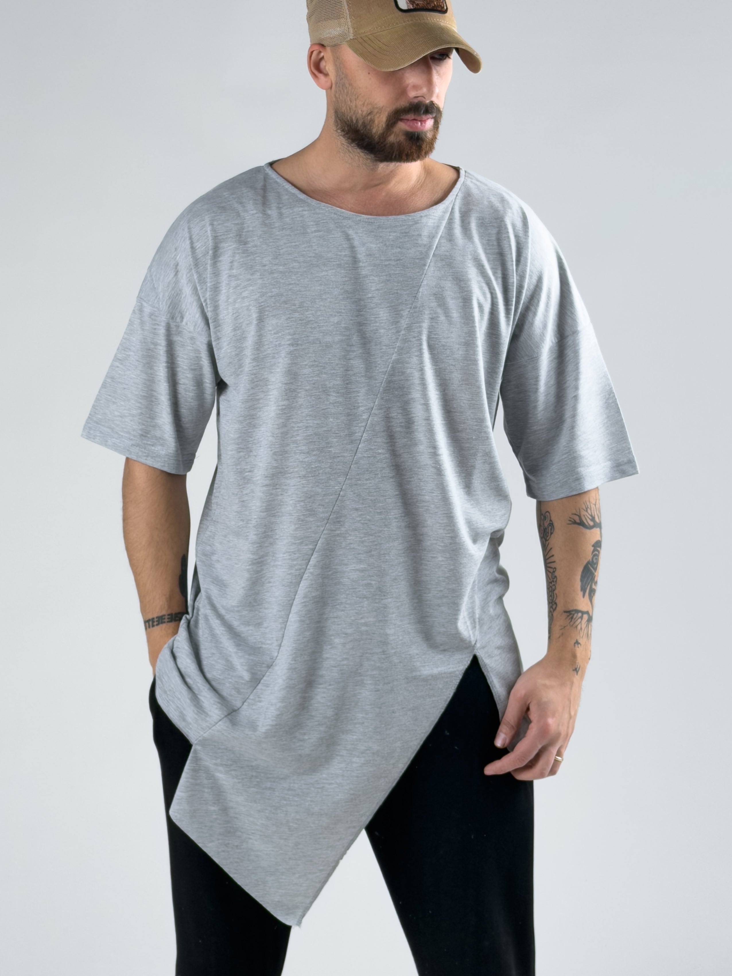 Asimetrik Gri Erkek T-Shirt COC2992
