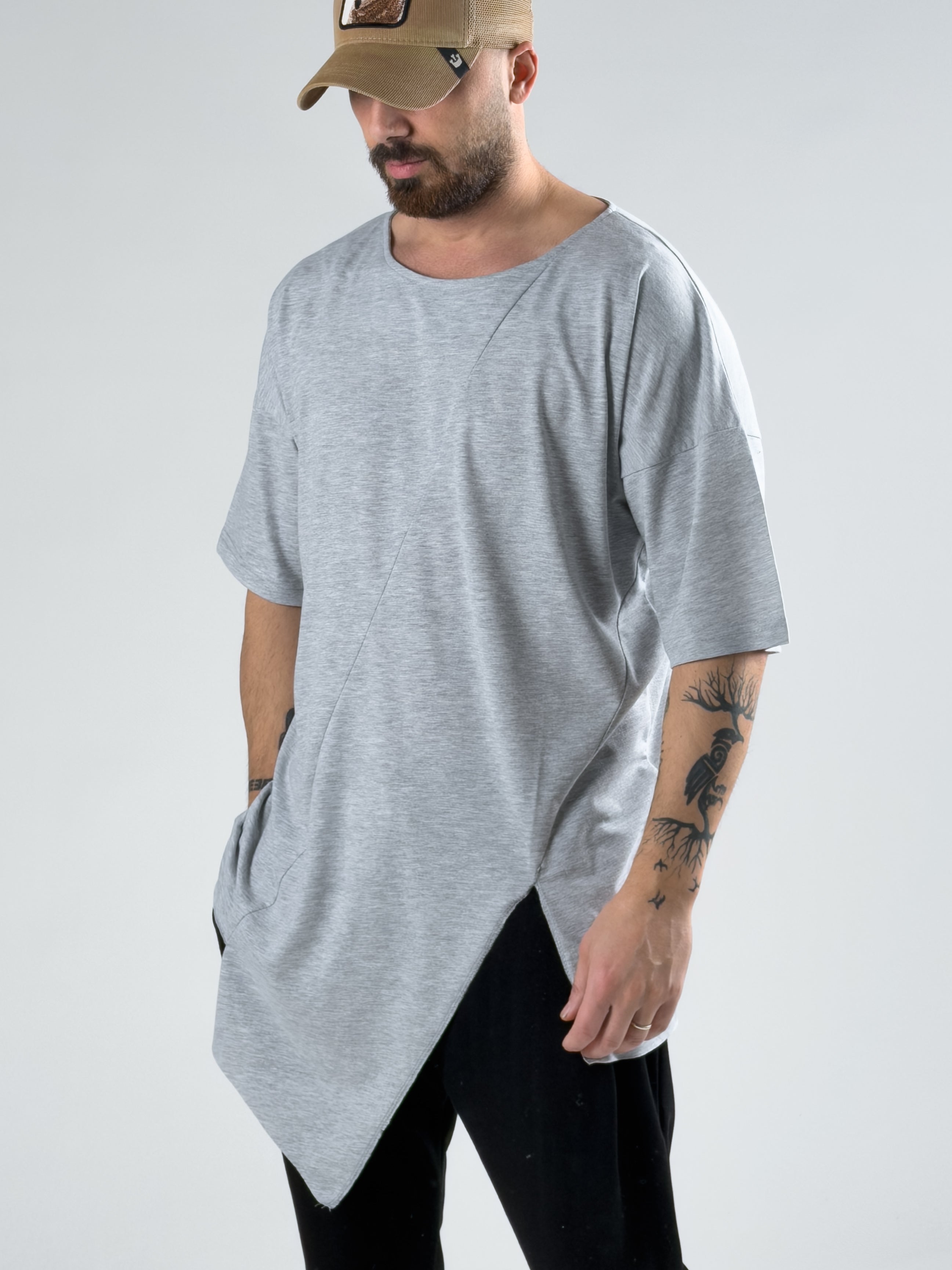 Asimetrik Gri Erkek T-Shirt COC2992