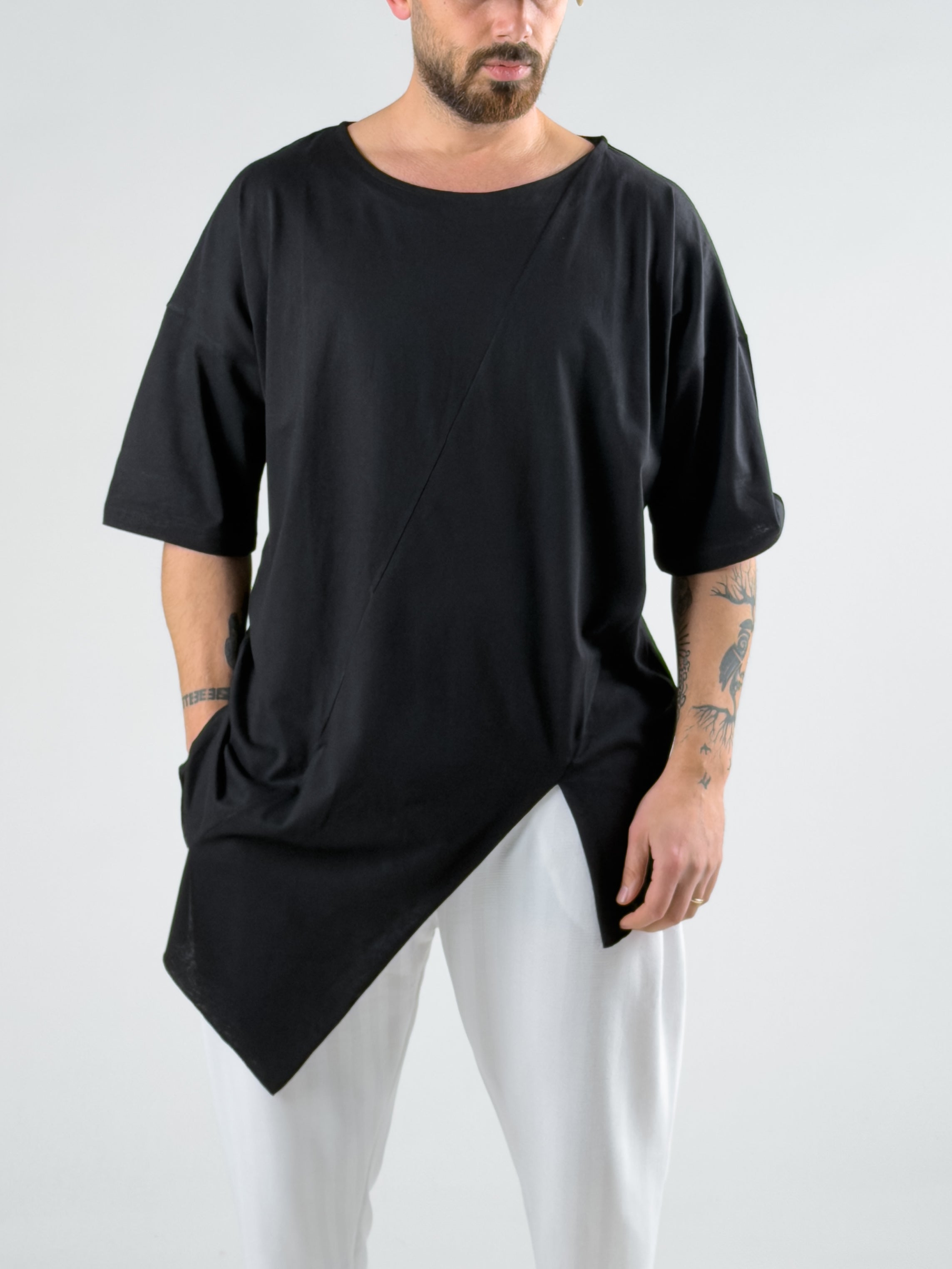 Asimetrik Siyah Erkek T-Shirt COC2994