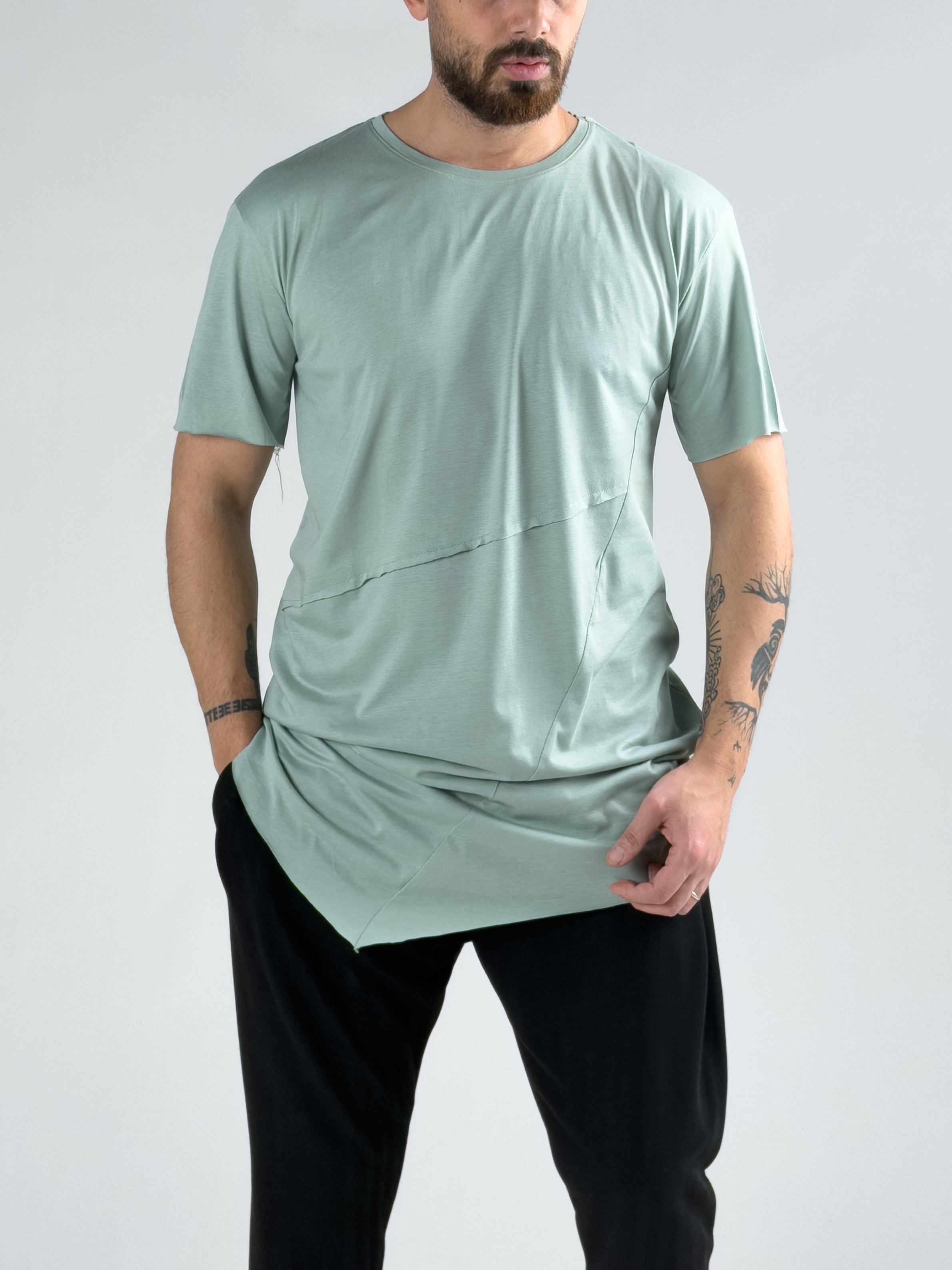 Asimetrik Su Yeşili Erkek T-Shirt COC3012