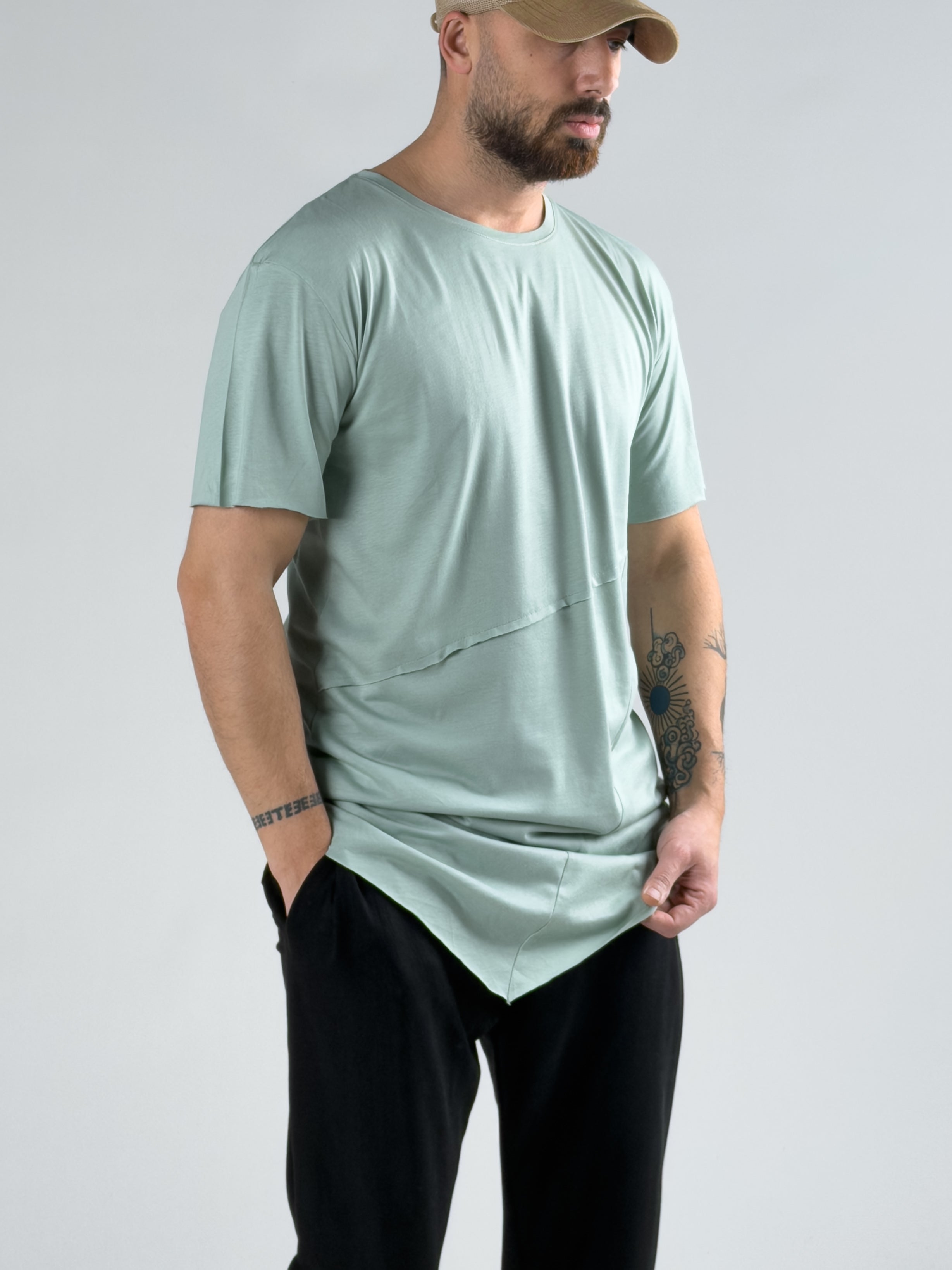 Asimetrik Su Yeşili Erkek T-Shirt COC3012