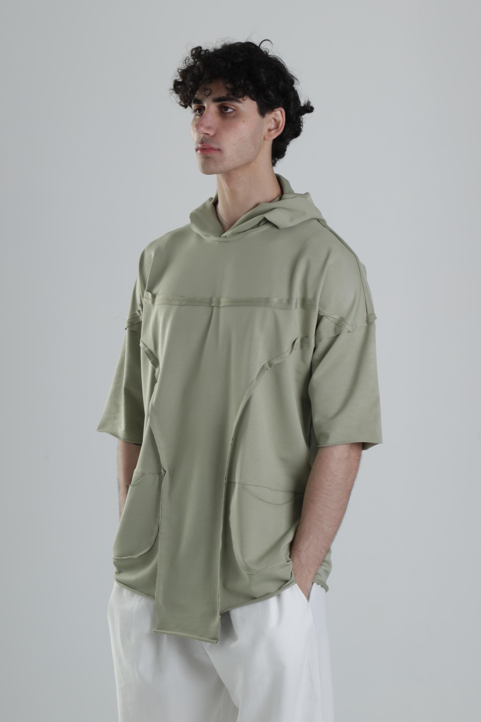 Avangart Yeşil Kapüşonlu T-Shirt COC2413