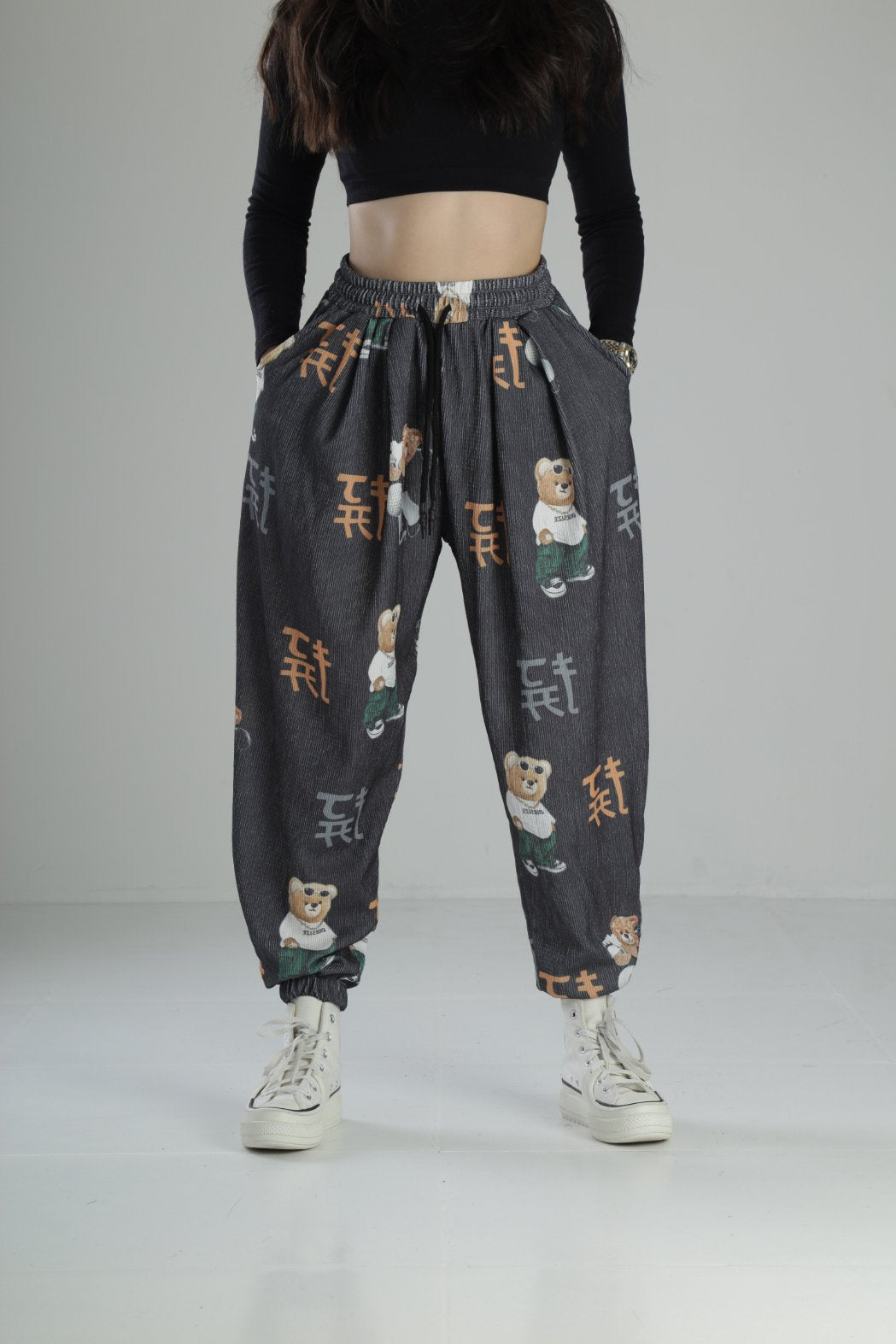 Ayıcık Desenli Rahat Kesim Bürümcük Jogger Pantolon COC2416