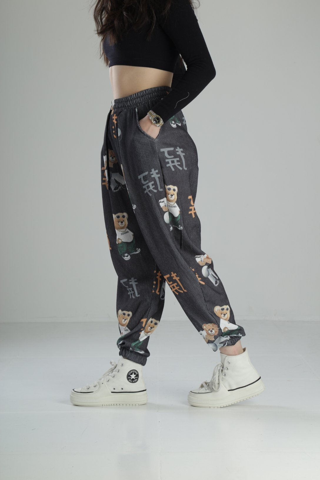 Ayıcık Desenli Rahat Kesim Bürümcük Jogger Pantolon COC2416