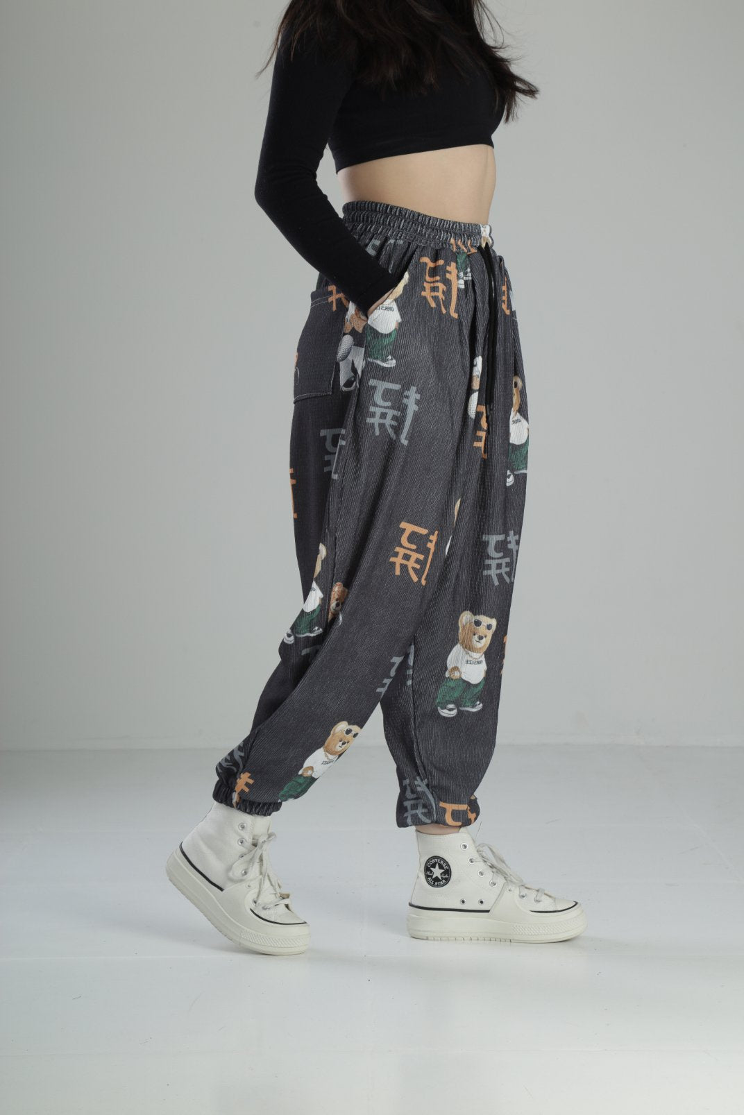 Ayıcık Desenli Rahat Kesim Bürümcük Jogger Pantolon COC2416