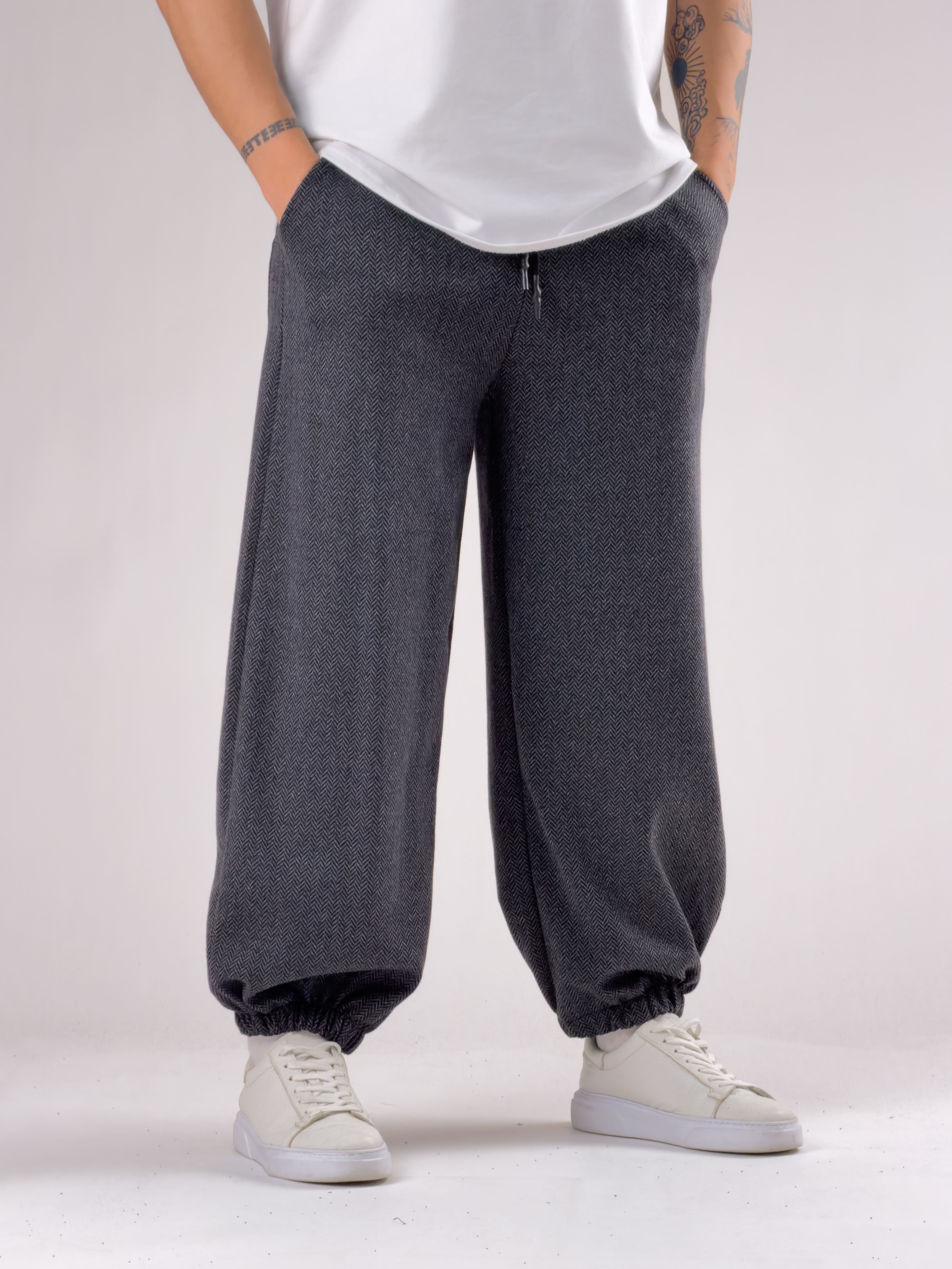 Balık Sırtı Desenli Antrasit Baggy Pantolon COC2781