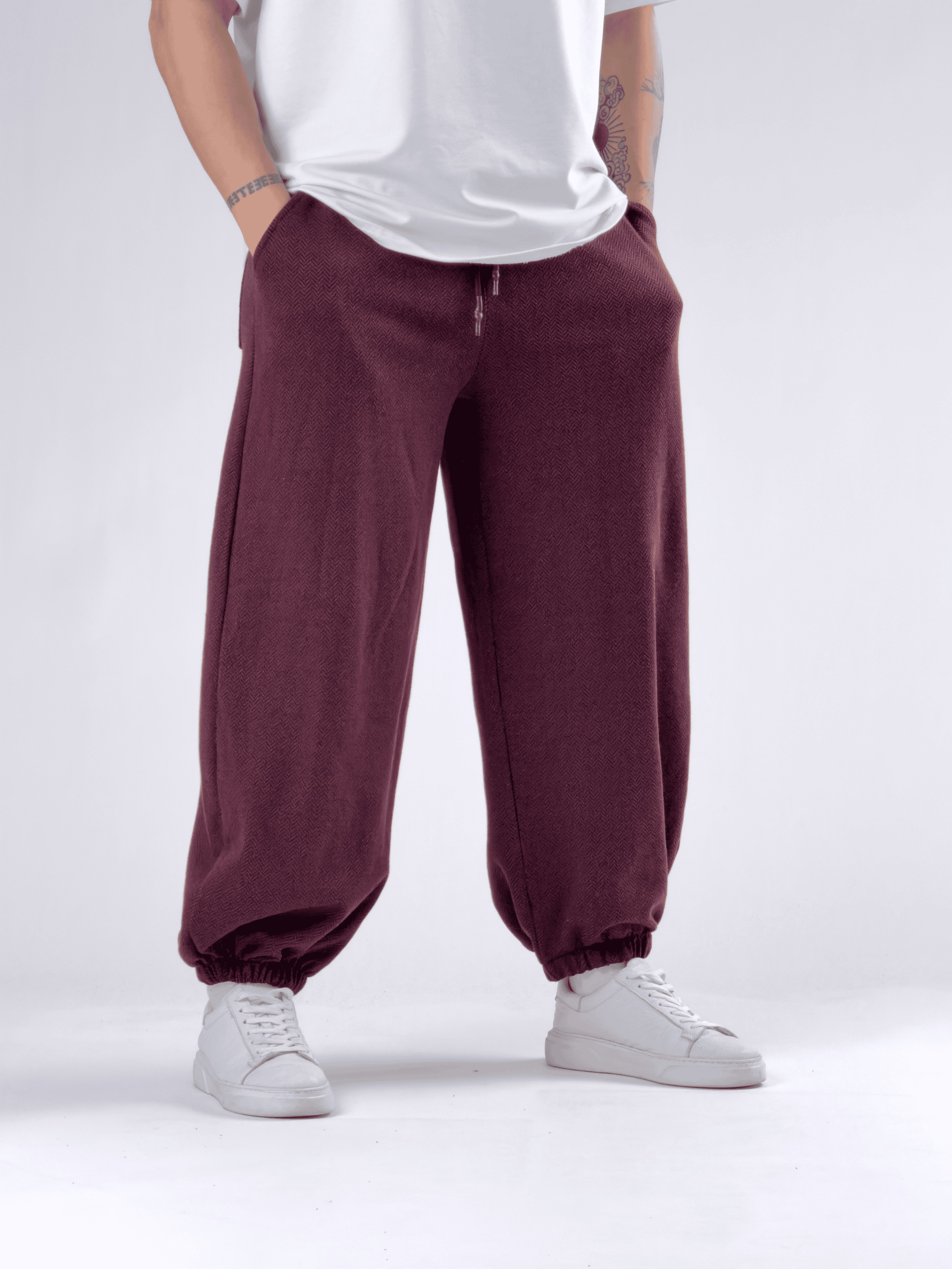 Balık Sırtı Desenli Bordo Erkek Baggy Pantolon COC2776