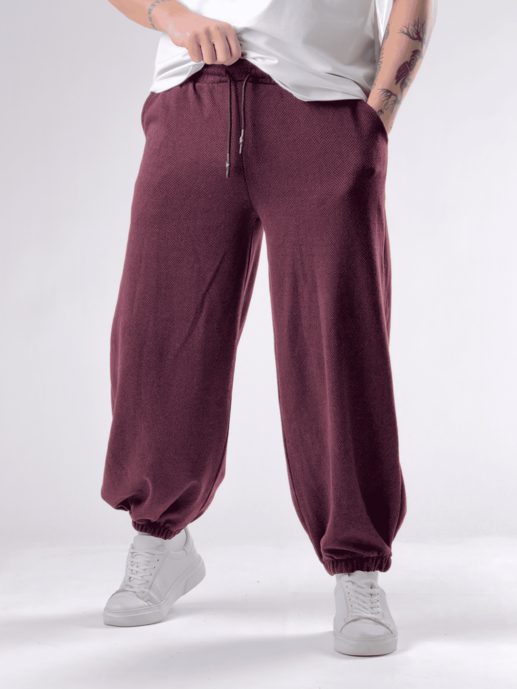 Balık Sırtı Desenli Bordo Erkek Baggy Pantolon COC2776