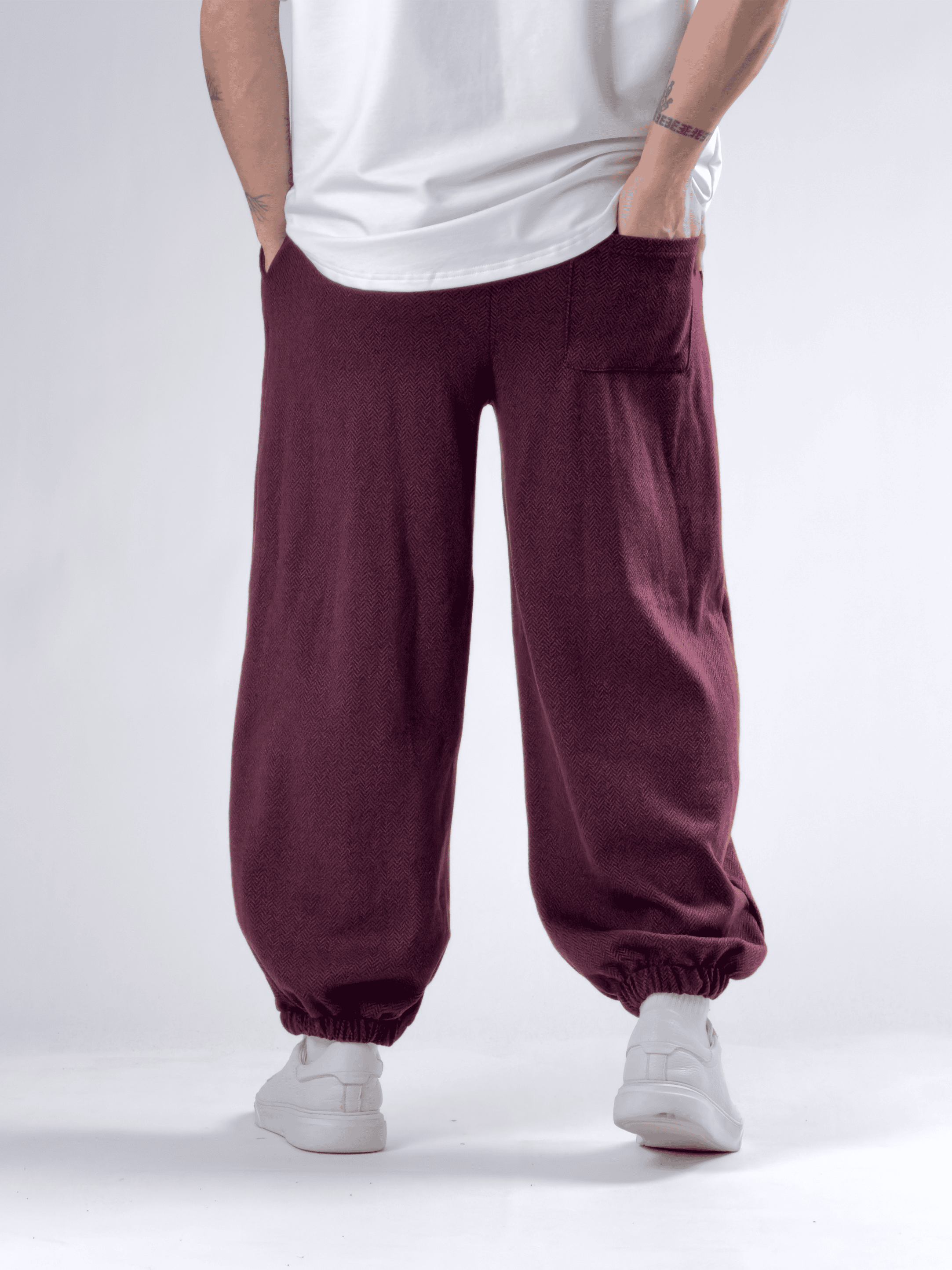 Balık Sırtı Desenli Bordo Erkek Baggy Pantolon COC2776