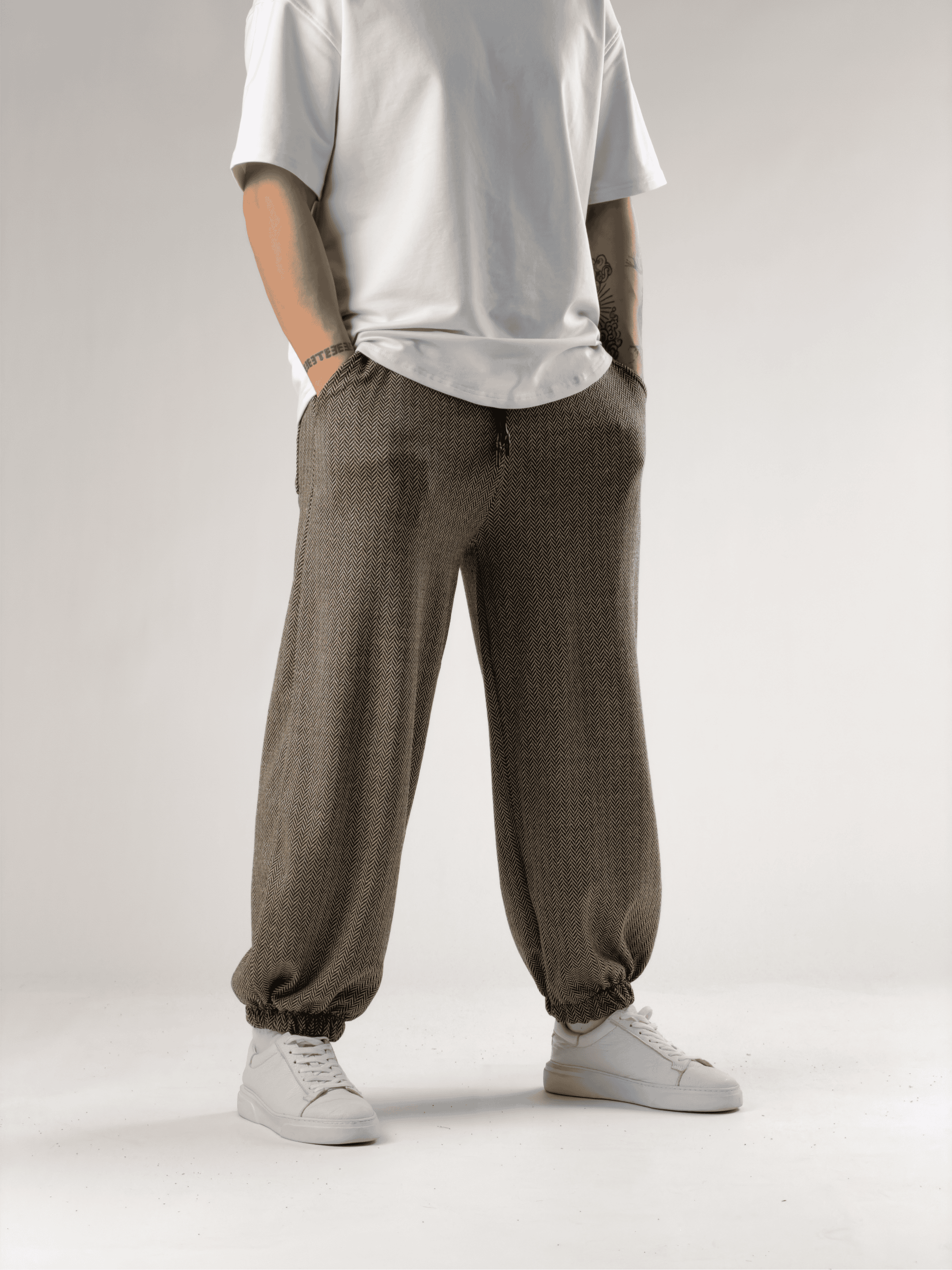 Balık Sırtı Desenli Kahve Baggy Pantolon COC2783