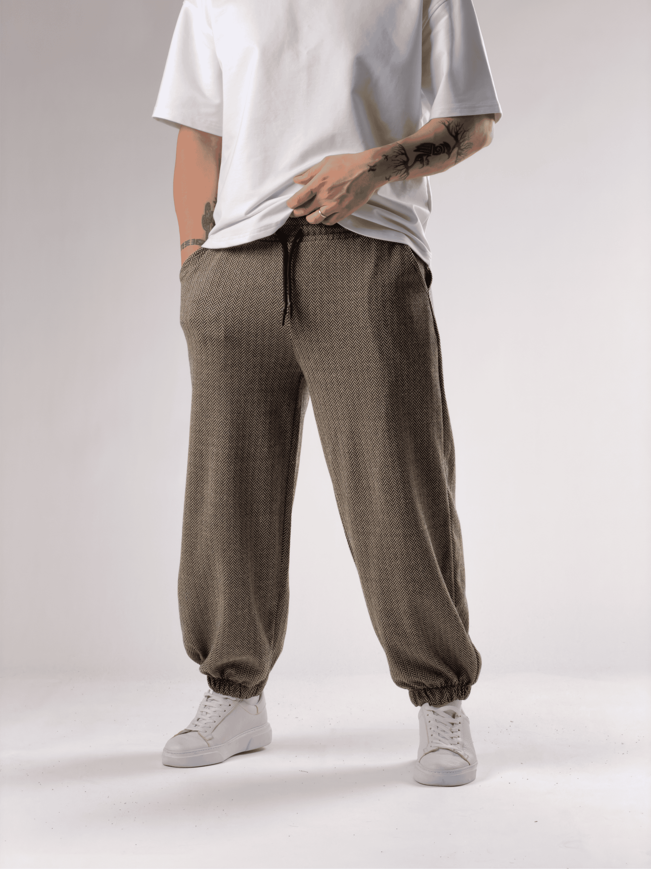 Balık Sırtı Desenli Kahve Baggy Pantolon COC2783