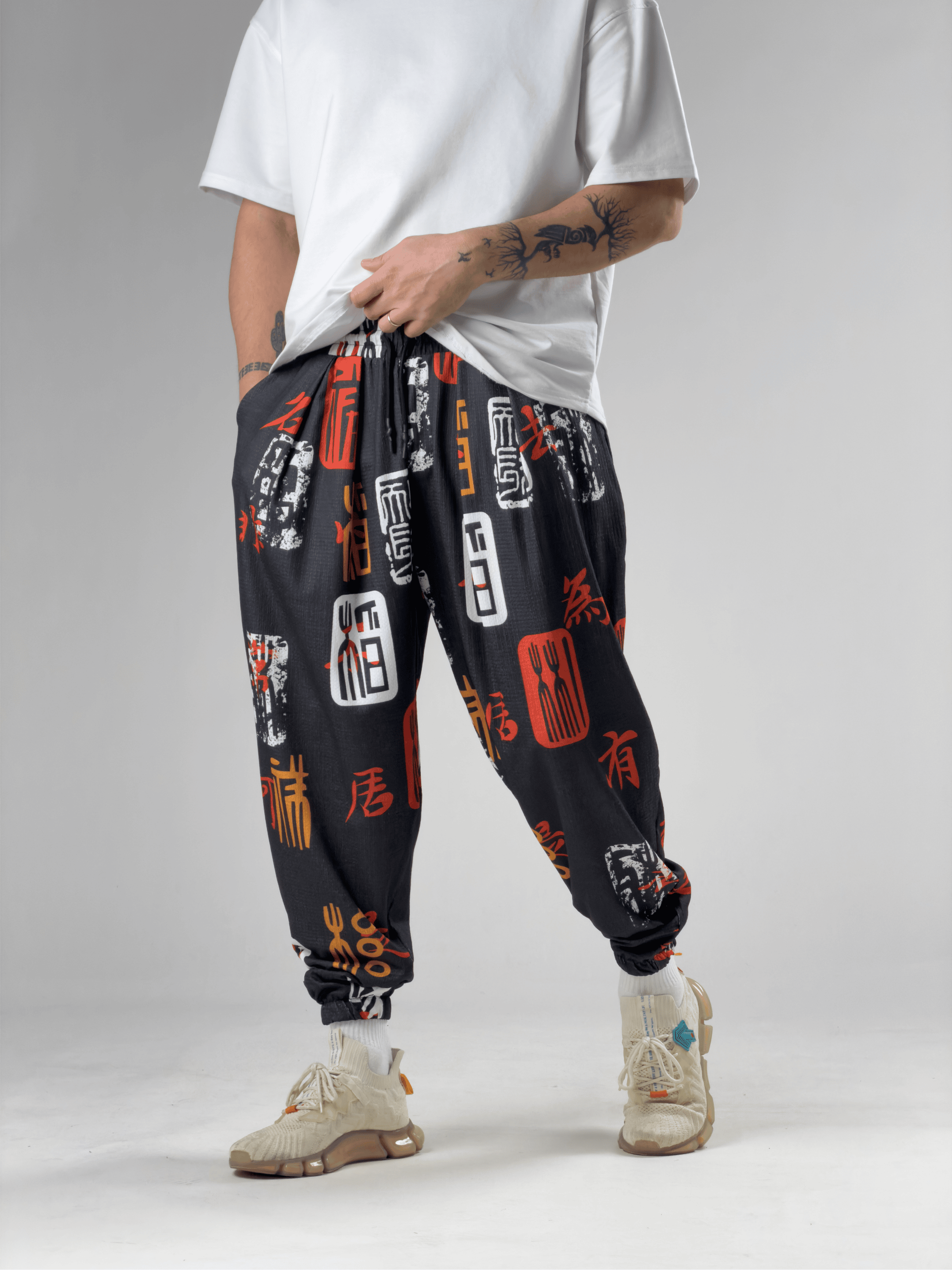 Black Chinese Erkek Pileli Yarım Şalvar COC3056