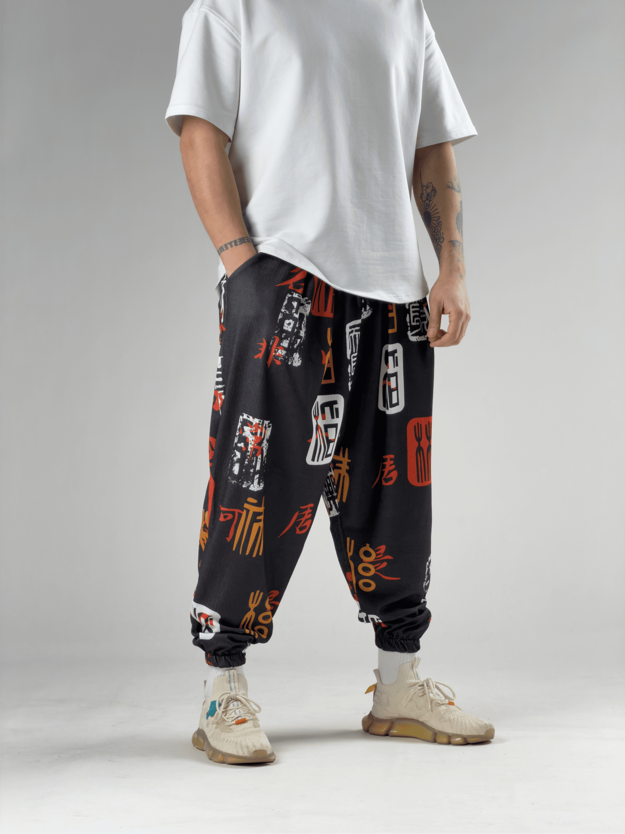 Black Chinese Erkek Pileli Yarım Şalvar COC3056