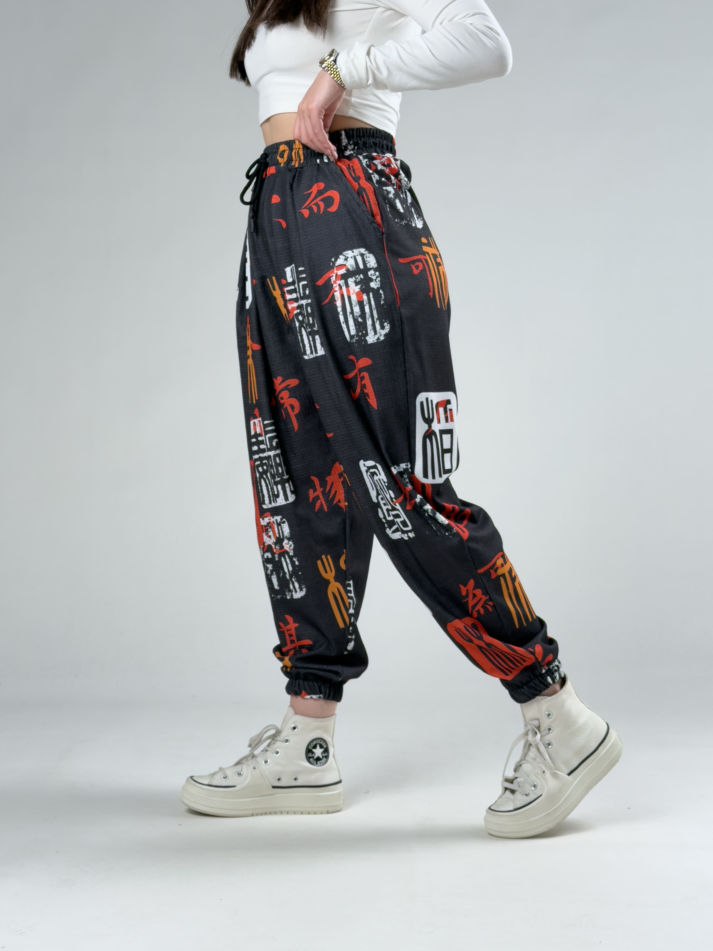 Black Chinese Kadın Pileli Şalvar Pantolon COC3057