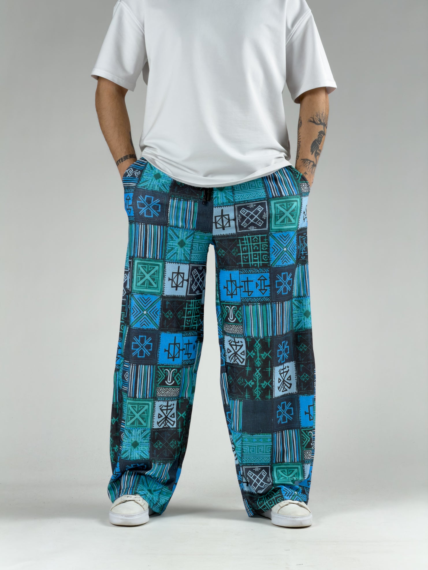 Blue Erkek Patchwork Oversize Pantolon COC3047