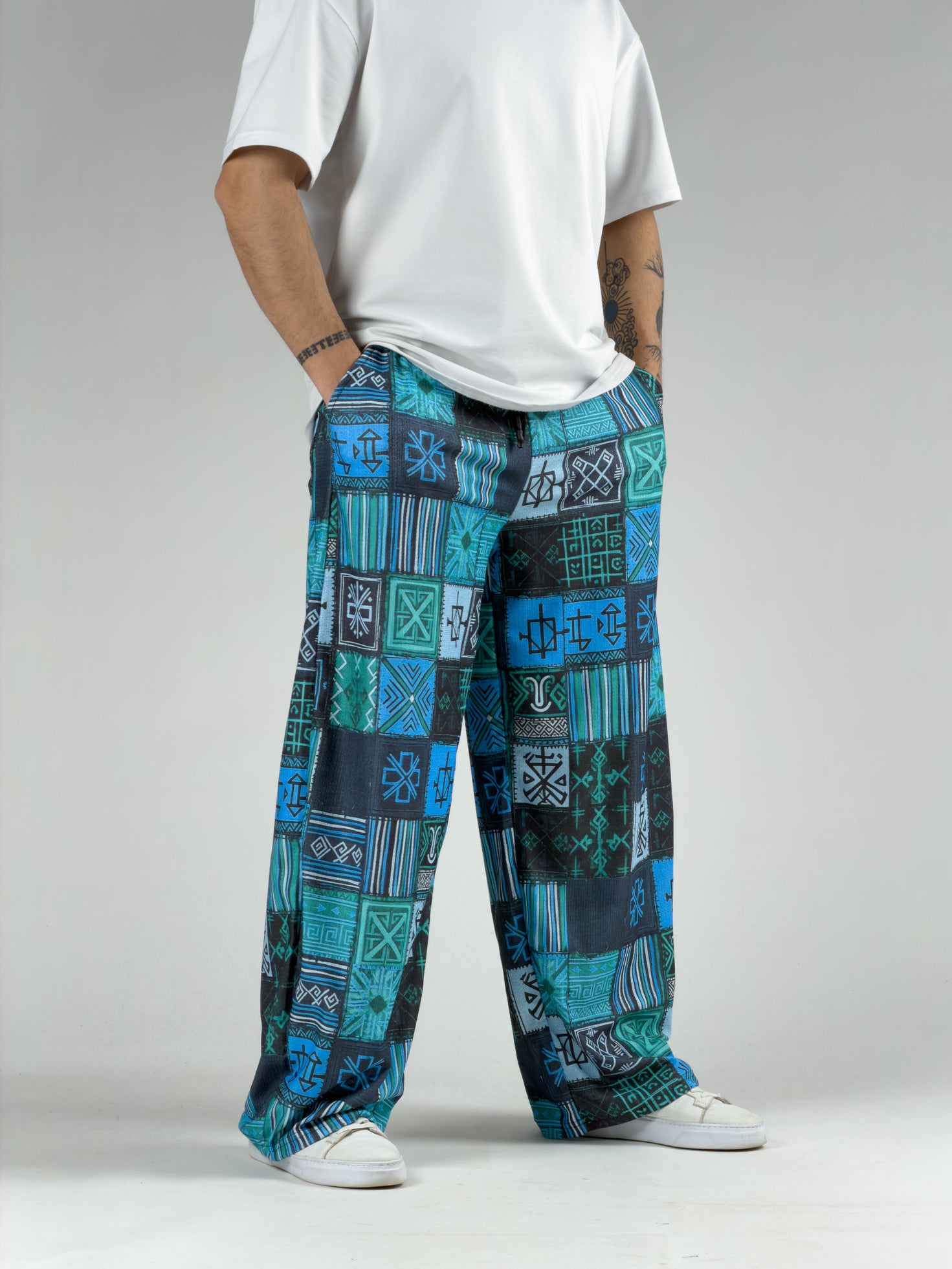 Blue Erkek Patchwork Oversize Pantolon COC3047