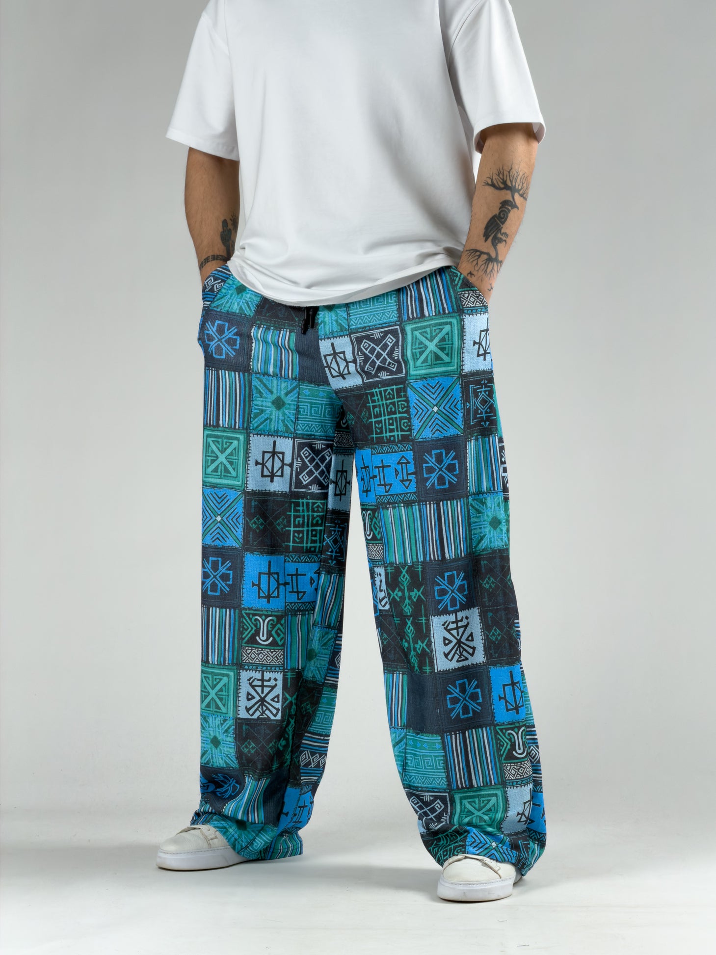 Blue Erkek Patchwork Oversize Pantolon COC3047