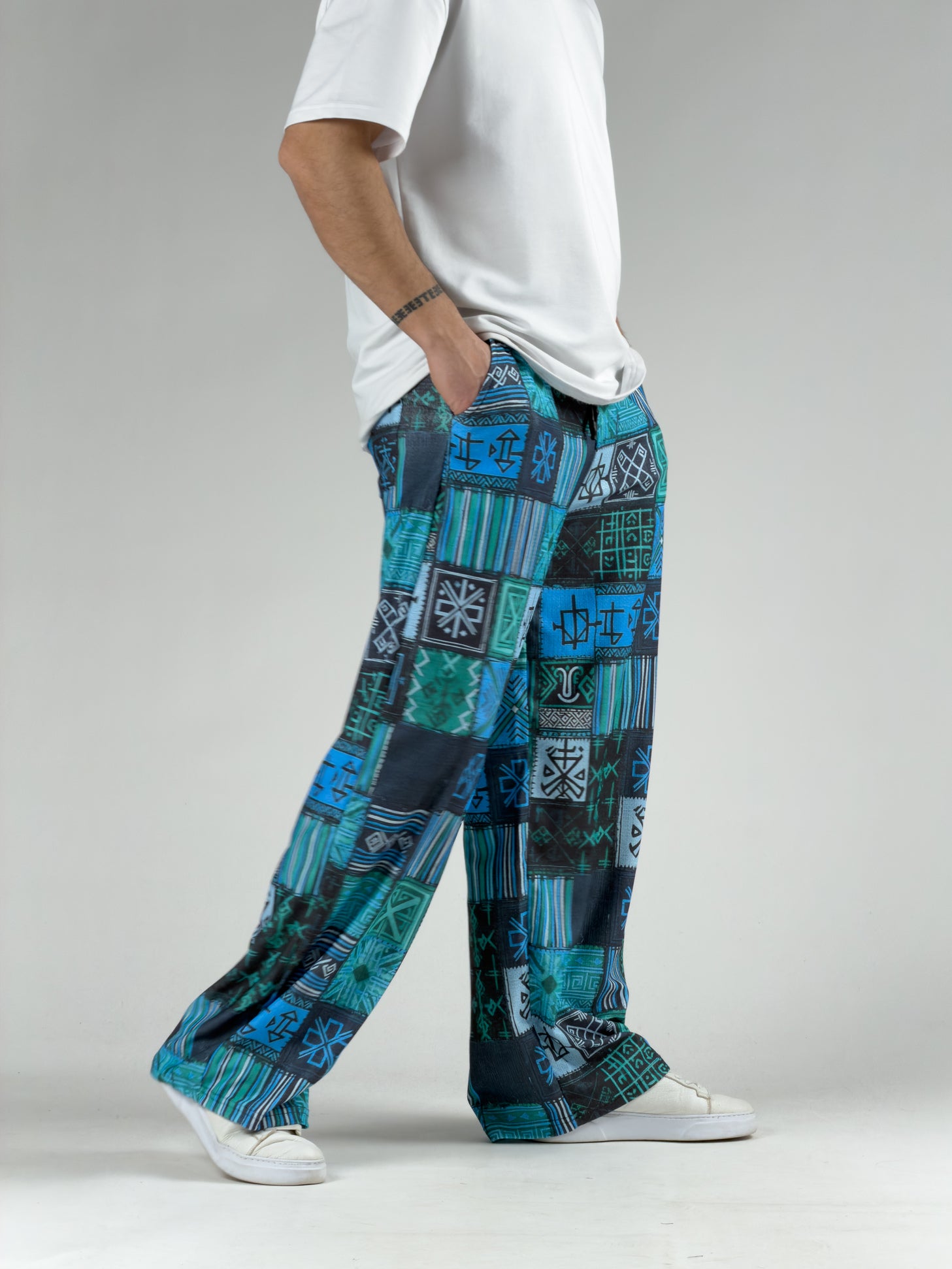 Blue Erkek Patchwork Oversize Pantolon COC3047