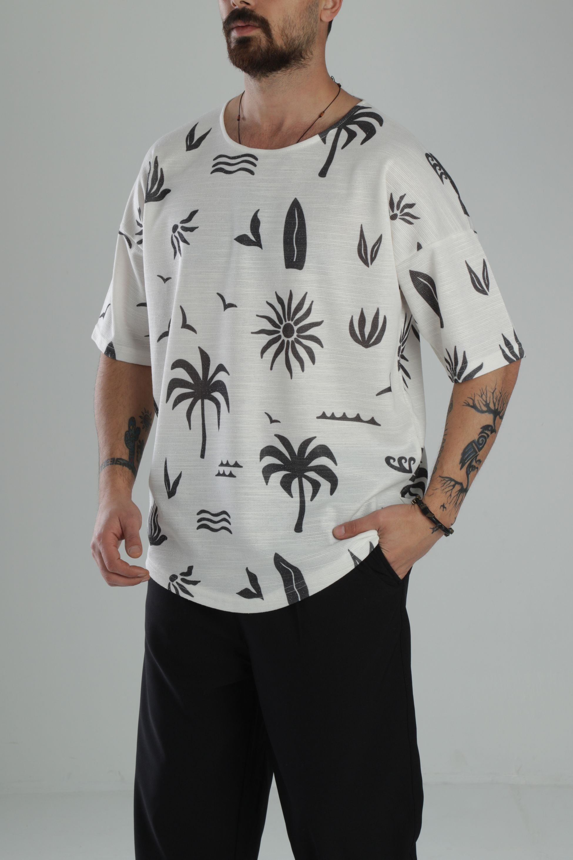 Boho Desenli Oversize T-Shirt COC2443