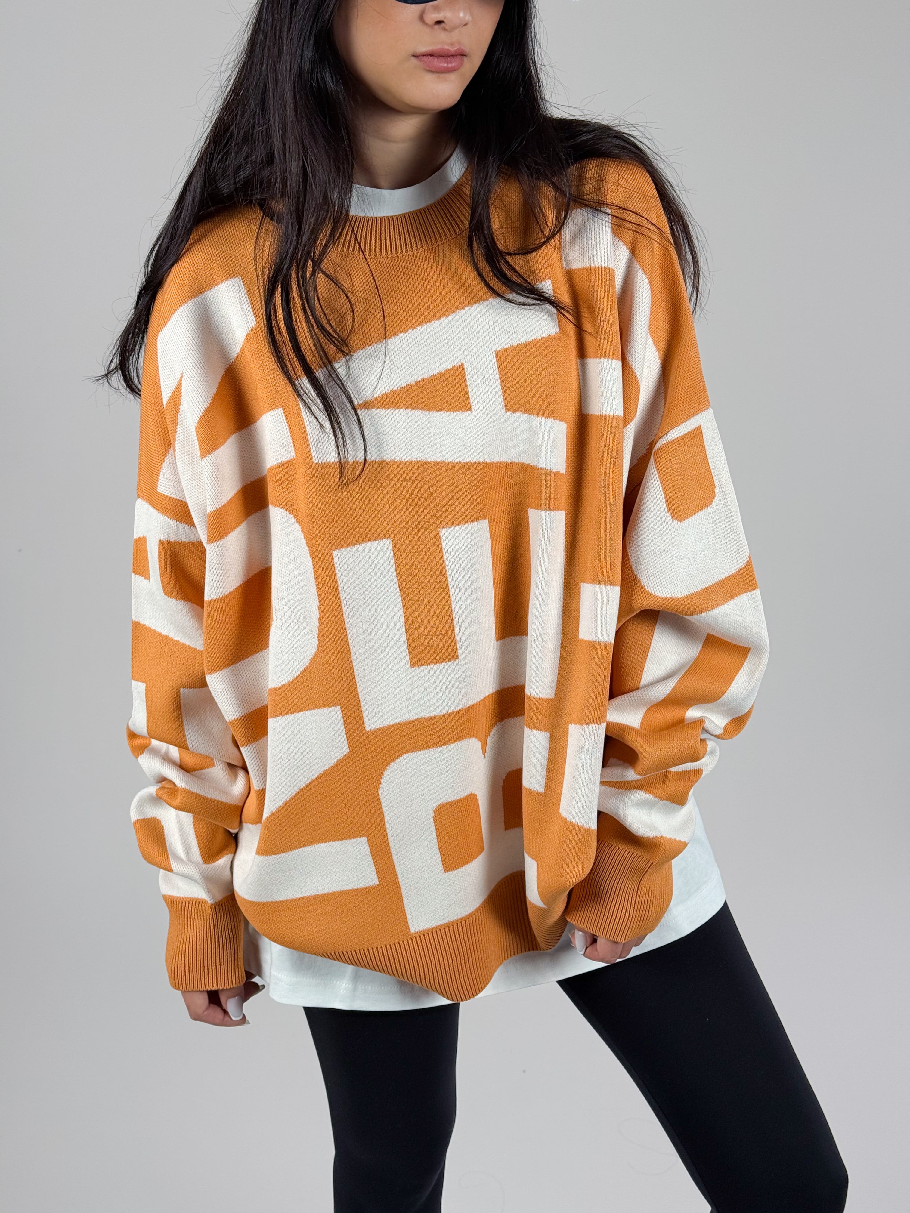 Bold Print Oversize Kadın Turuncu Sweat COC1180
