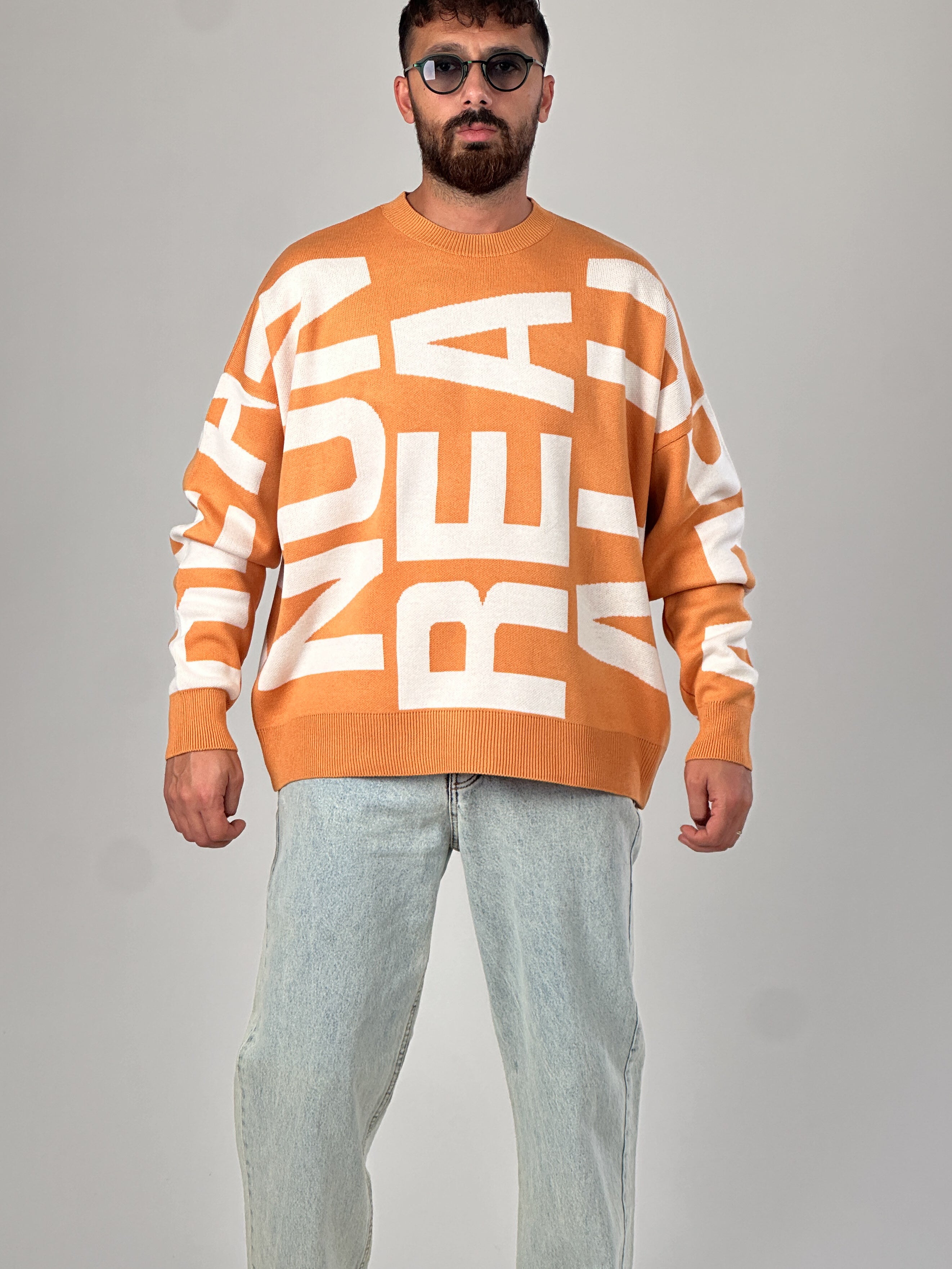 Bold Print Oversize Turuncu Erkek Sweat COC1020