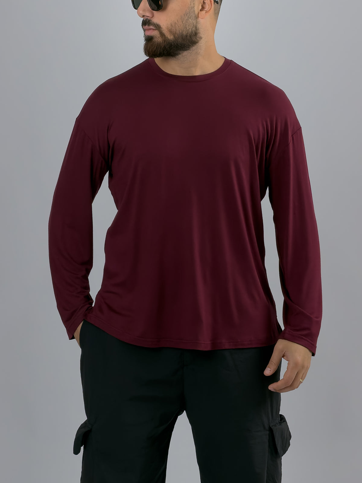 Bordo Bisiklet Yaka Basic Erkek Sweatshirt COC3544