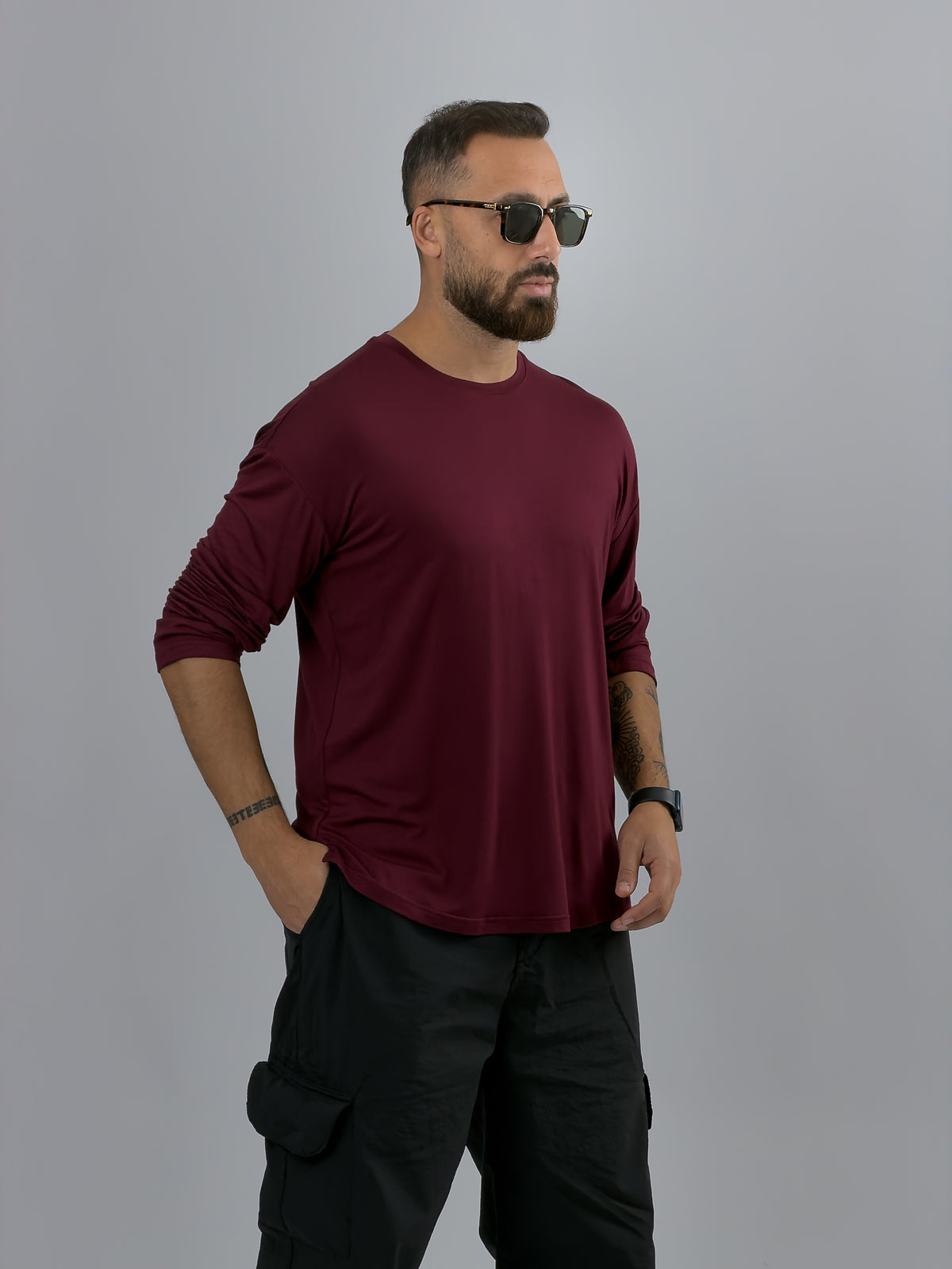 Bordo Bisiklet Yaka Basic Erkek Sweatshirt COC3544