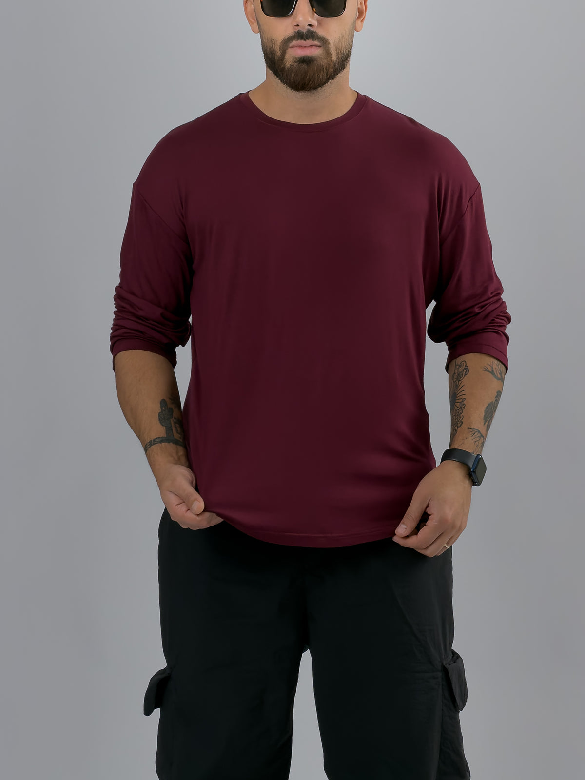 Bordo Bisiklet Yaka Basic Erkek Sweatshirt COC3544