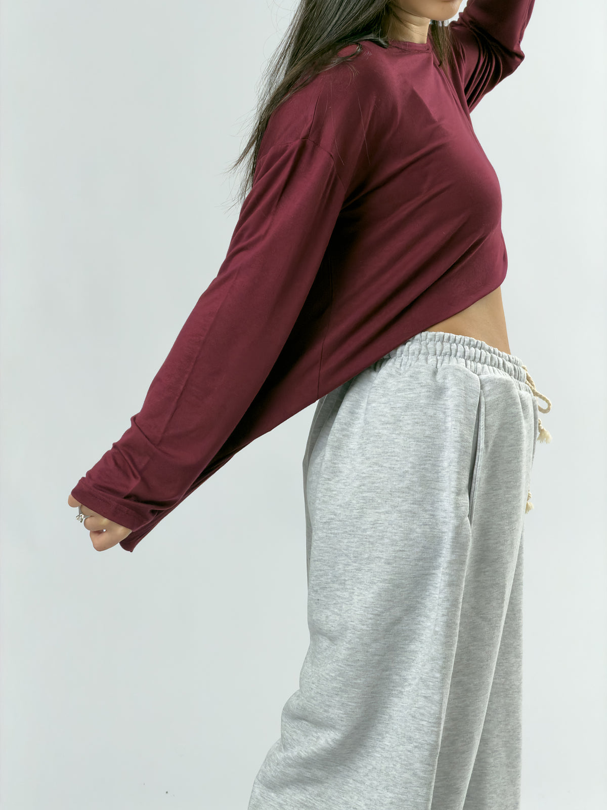 Bordo Bisiklet Yaka Basic Kadın Sweatshirt COC3545